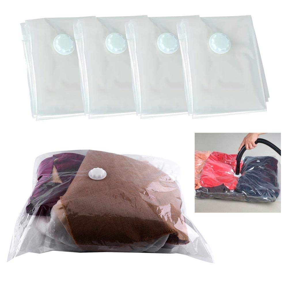 4 Pack Vacuum Storage Bags for Clothes, Space Saver Compressed Organizer for Travel, Home & Closet - Keep Your Wardrobe Neat and Compact