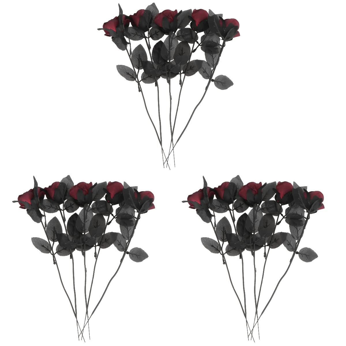15 Pcs Artificial Black Rose Garland - Faux Gothic Wedding Decor, Silk Flower Bouquet for Home, Party & Halloween Accent | Perfect for Wedding Centerpieces, Gothic Home Decor, Halloween Party Decorations