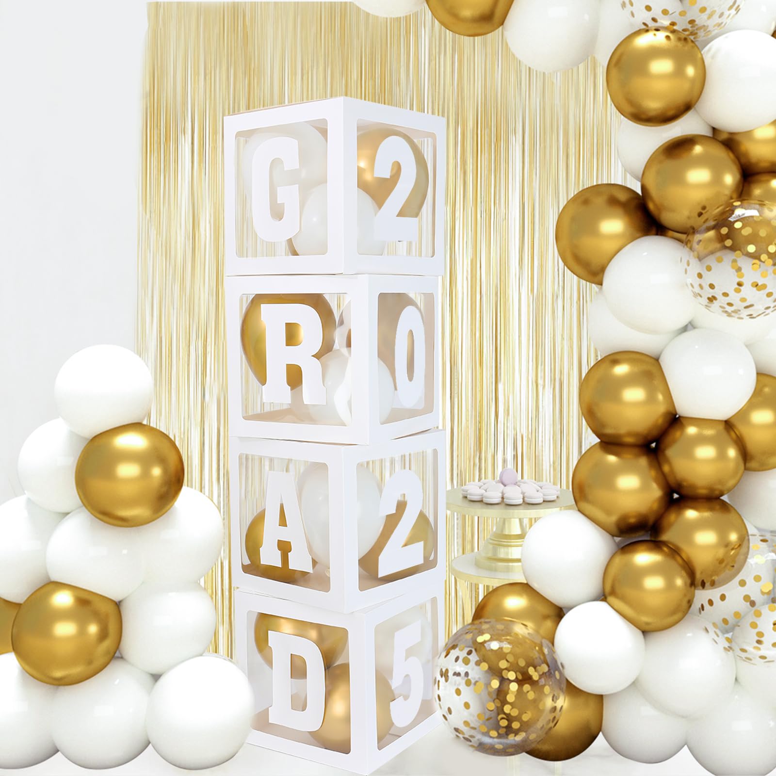 2025 Graduation Party Decorations - 4pcs White Balloon Boxes with GRAD Letters for Preschool, Kindergarten, High School & College Graduation Celebrations - Perfect for Graduation Ceremonies, Photo Backdrops & Party Decor