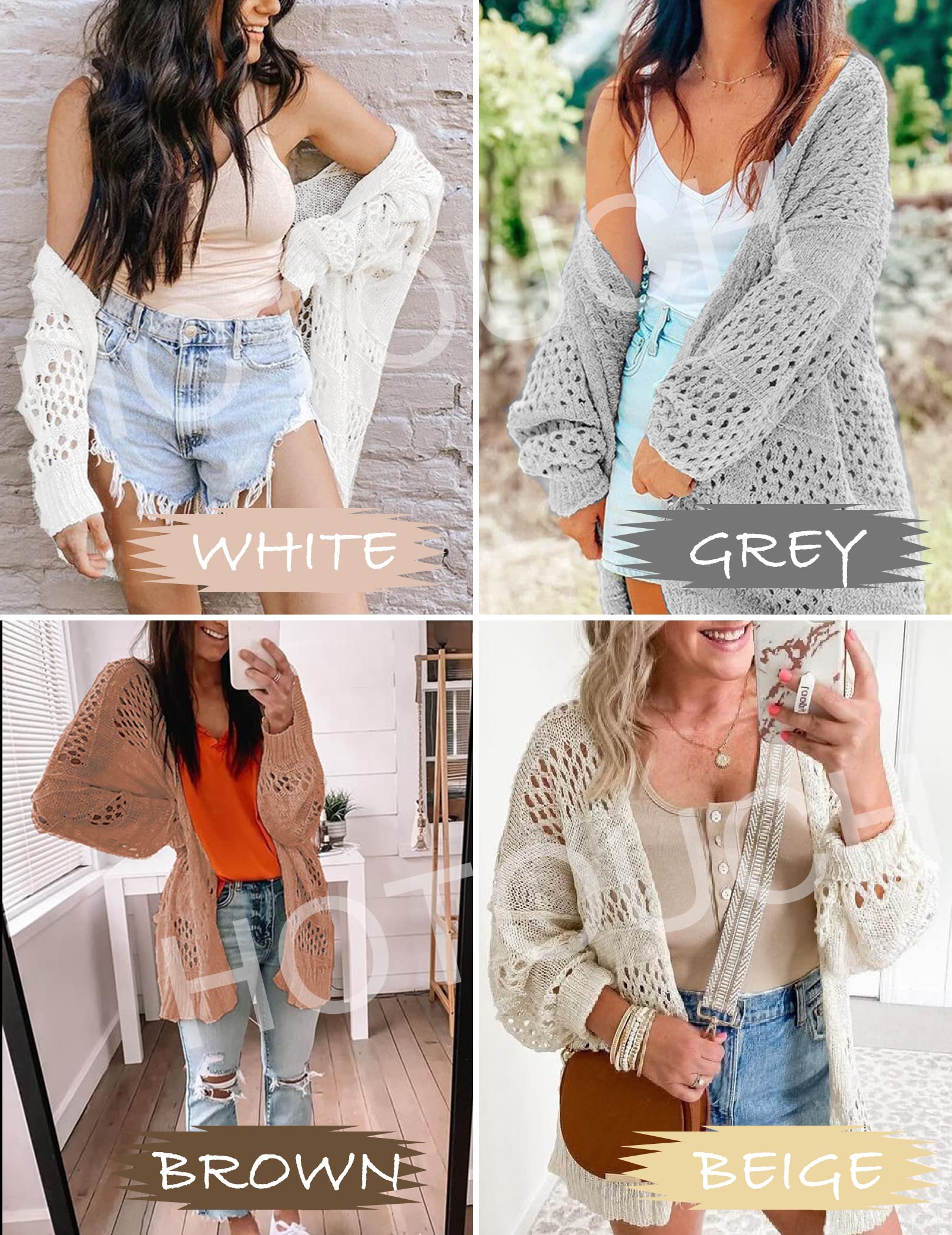 Hotouch Lightweight Crochet Cardigan for Women - Long Sleeve Open Front Knit Oversized Sweater | Perfect for Spring Layering, Beach Cover-Up & Casual Outfits
