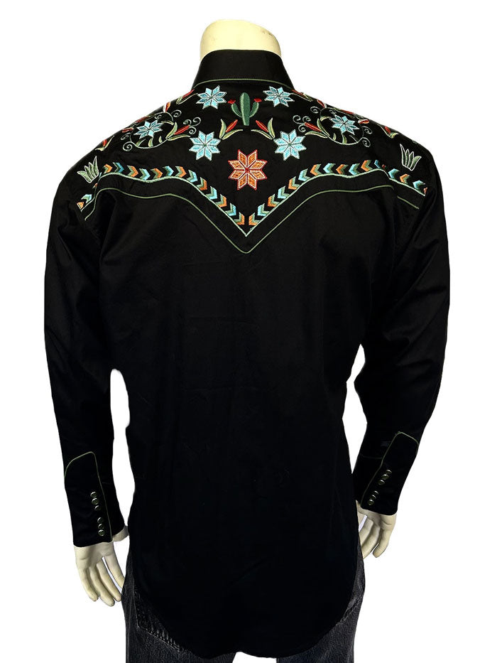 Rockmount 6865 BLK Men's Agave Cactus Floral Embroidered Western Shirt - Black Cowboy Shirt for Rodeo, Country Music Festivals & Western Style Fashion