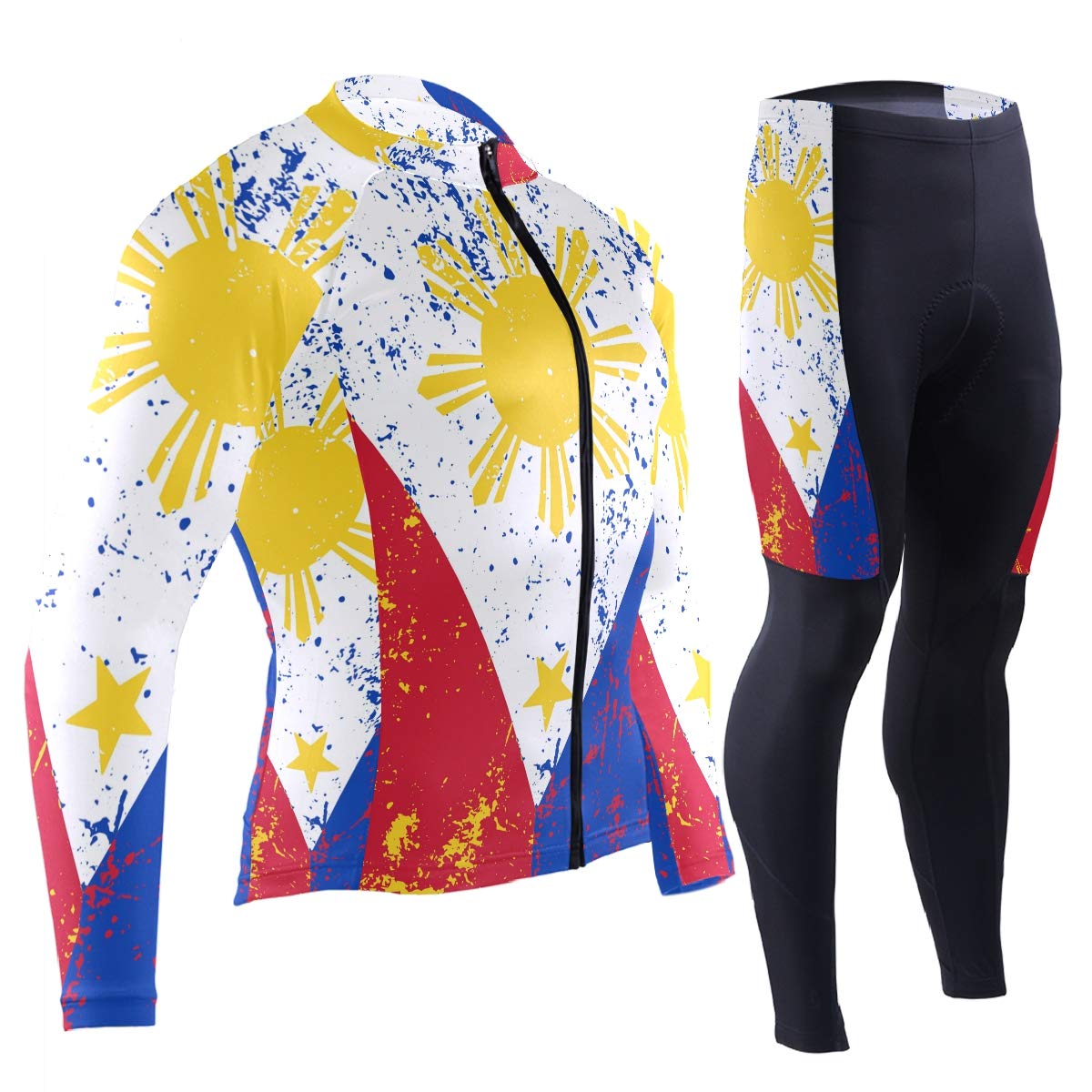 Oklahoma State Flag Men's Cycling Jersey & Padded Bike Pants Set - Long Sleeve Full Zip Quick-Dry Bicycle Clothing for Road & Mountain Biking