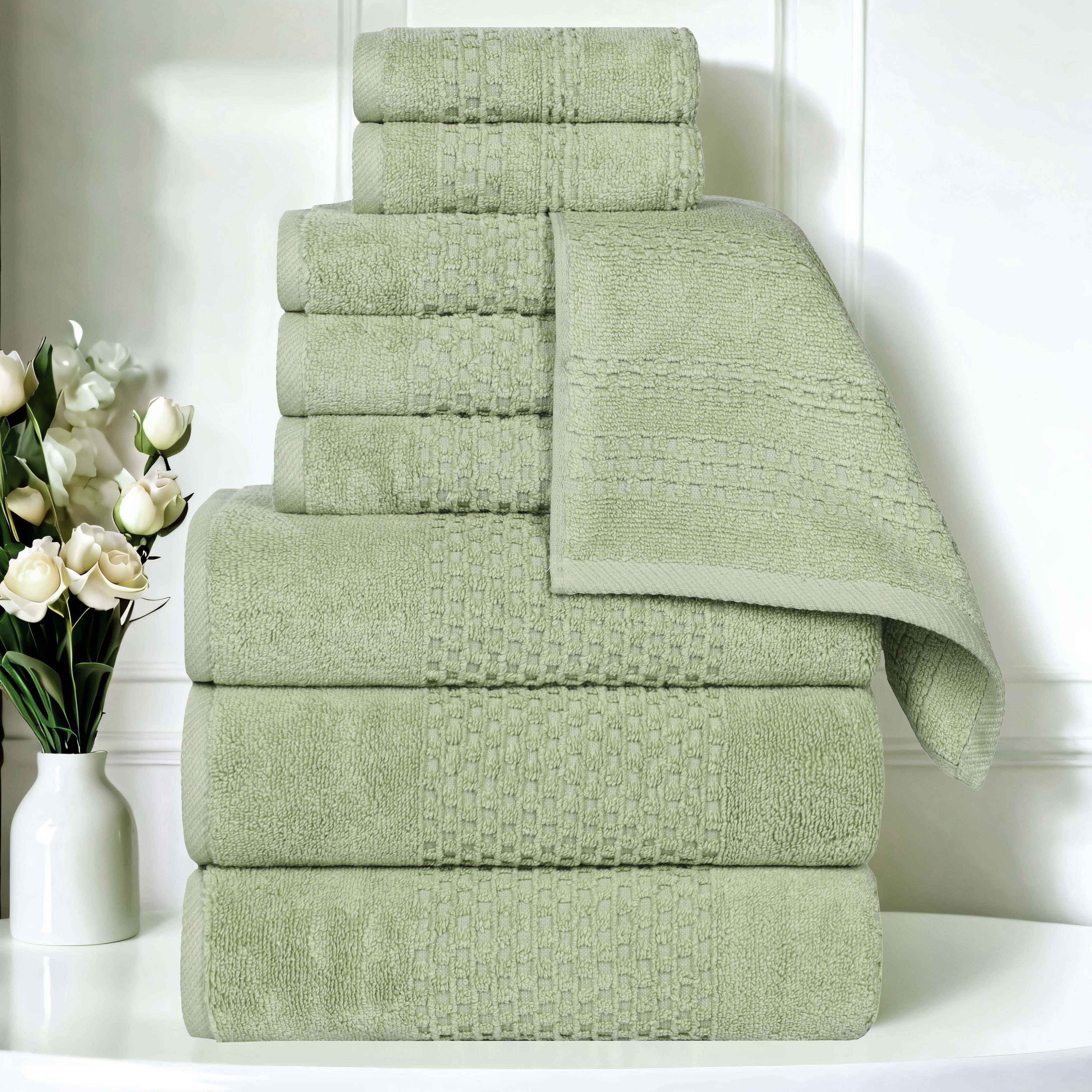 Playa Zero Twist Cotton Solid Waffle Textured 9-Piece Towel Set | Ultra Soft & Absorbent Bath & Beach Towels for Spa, Pool, Gym & Home Use