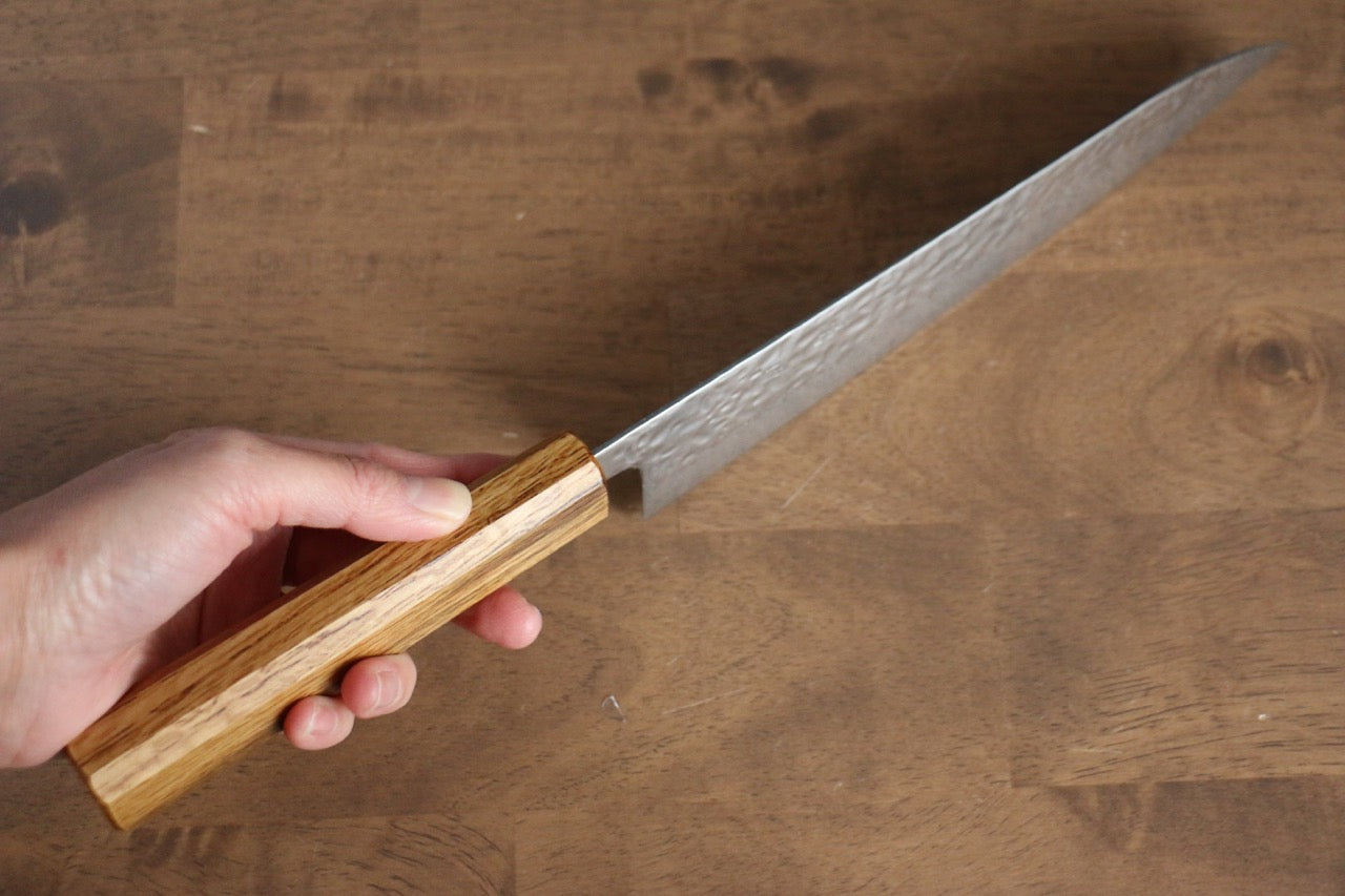 Premium AUS10 Damascus Gyuto Knife 210mm - Hand-Forged Hammered Finish with Oak Handle - Perfect for Professional Chefs & Home Cooking