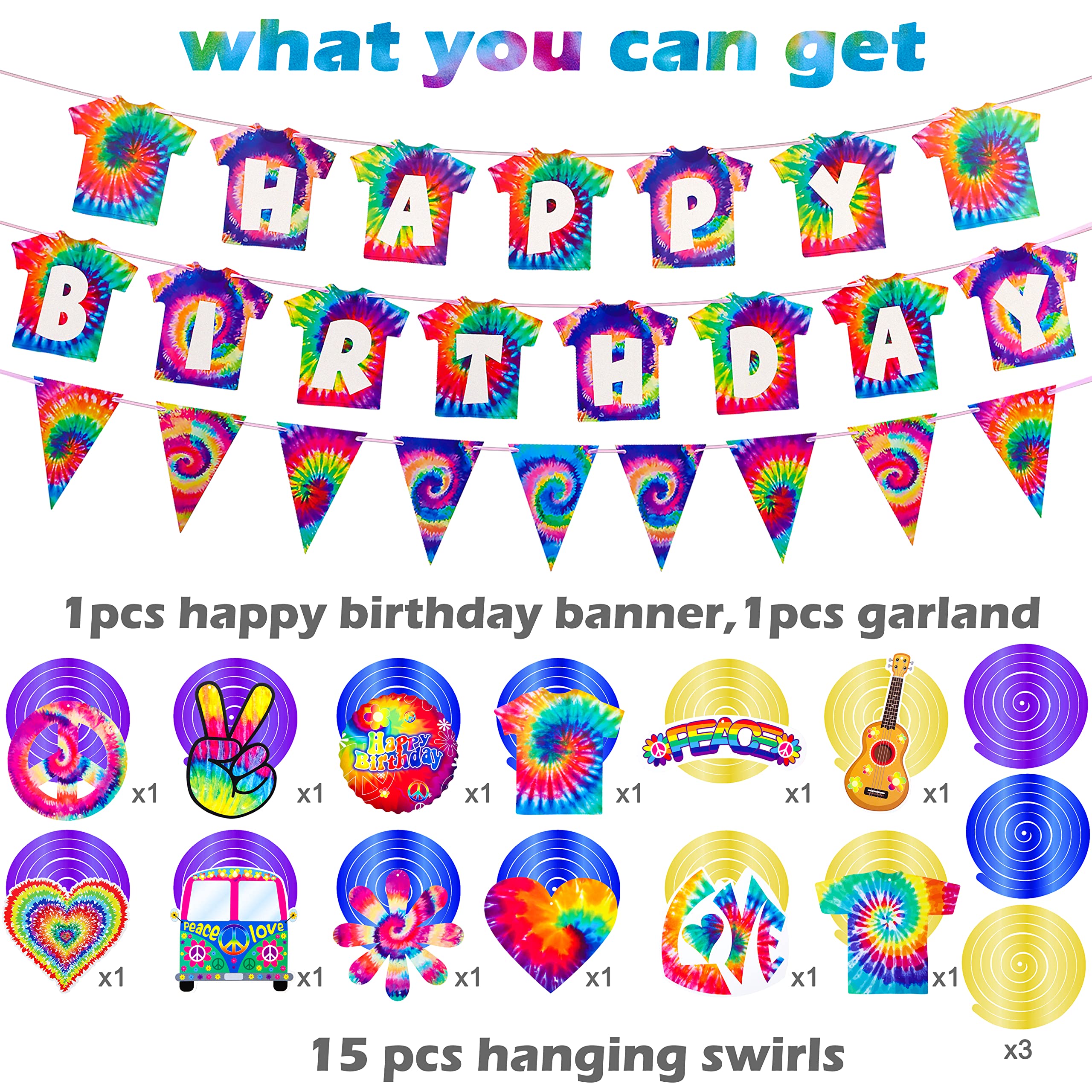 Groovy Tie Dye Party Decorations Set - 60s Hippie Themed Birthday Banner & Supplies for Tie Dye Themed Parties, Baby Showers & Boho Celebrations - Perfect for Festivals, Retro Events & Hippie Birthday Decorations