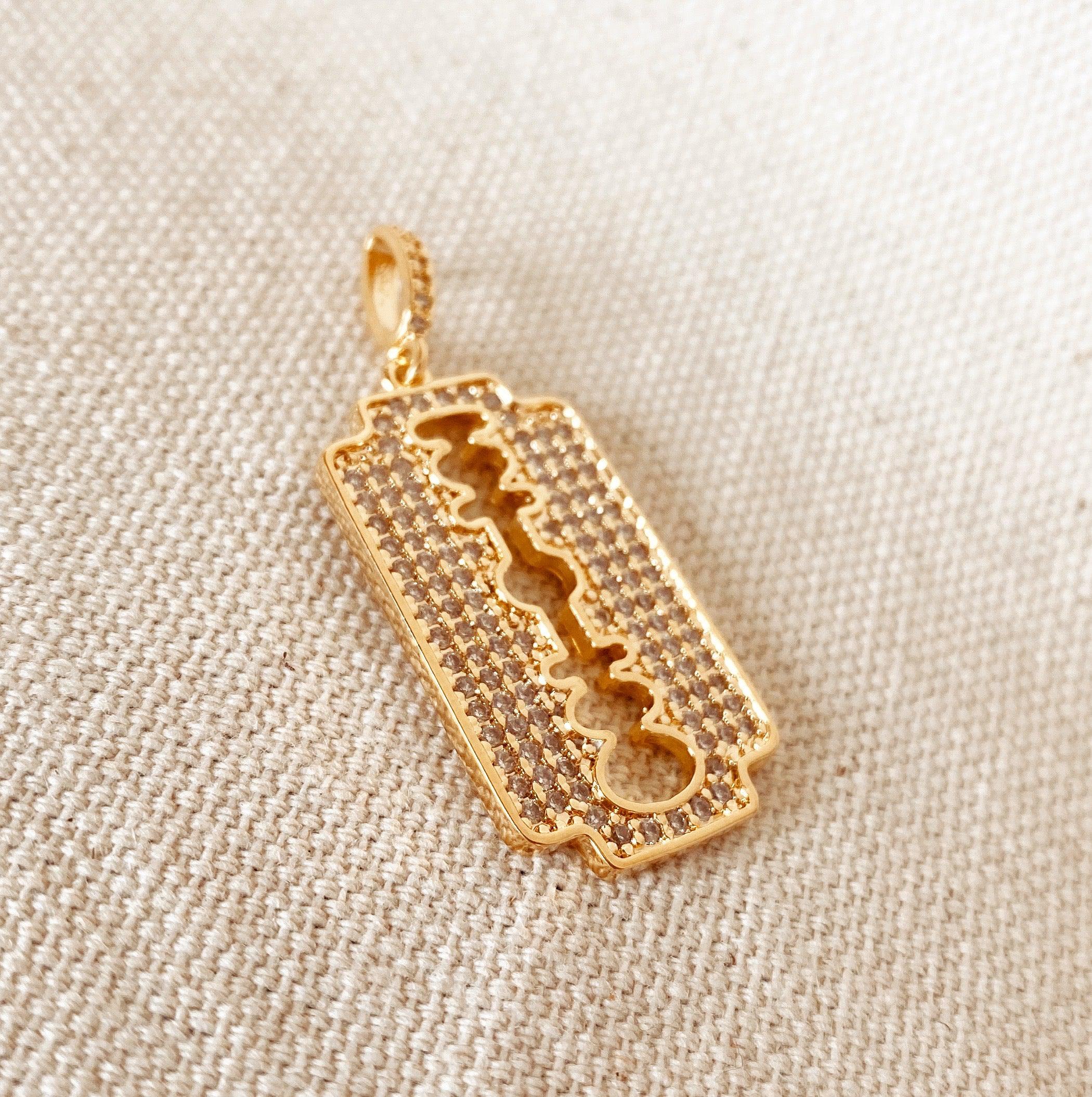 18k Gold Filled Blade Pendant Necklace with Micro Pave Cubic Zirconia - Elegant Jewelry Gift for Women, Perfect for Parties, Weddings & Special Occasions