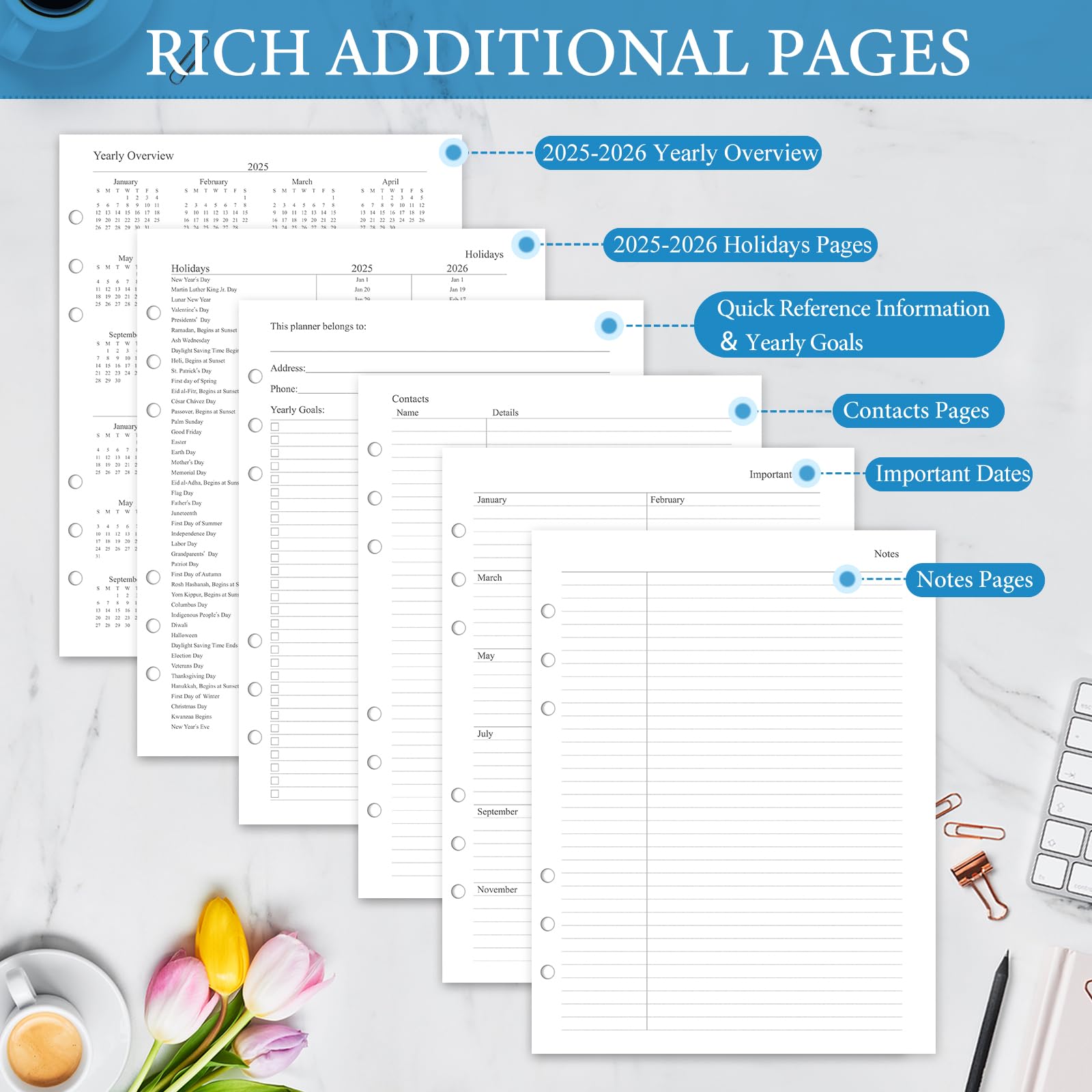 2025 Weekly & Monthly Planner Refill - A5 6-Hole Punched Planner Inserts (5.5