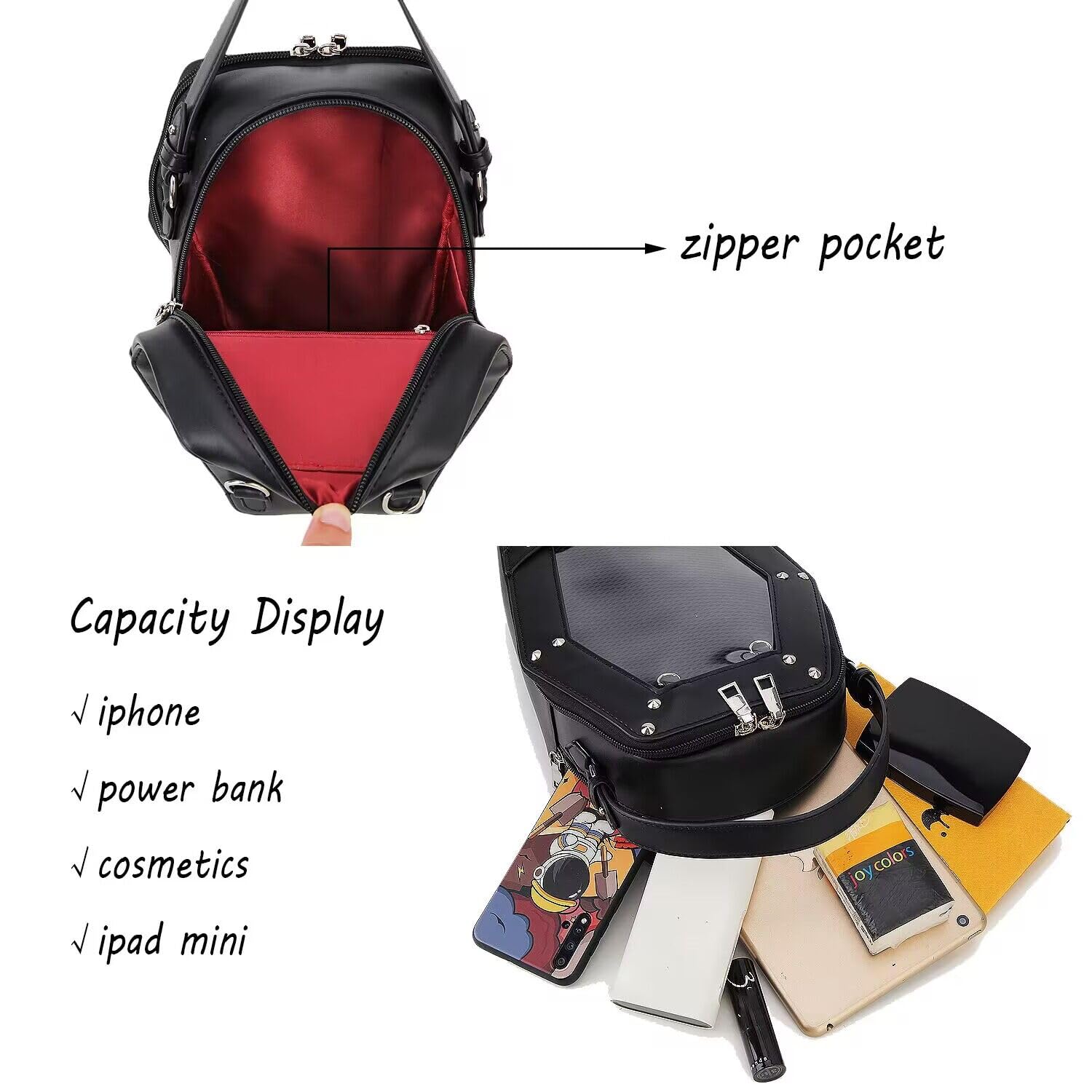 Gothic Coffin Shape Women's Fashion Purse & Handbag - Halloween Shoulder Bag & Backpack for Gothic Lovers | Perfect for Halloween Parties, Cosplay & Dark Aesthetic Outfits