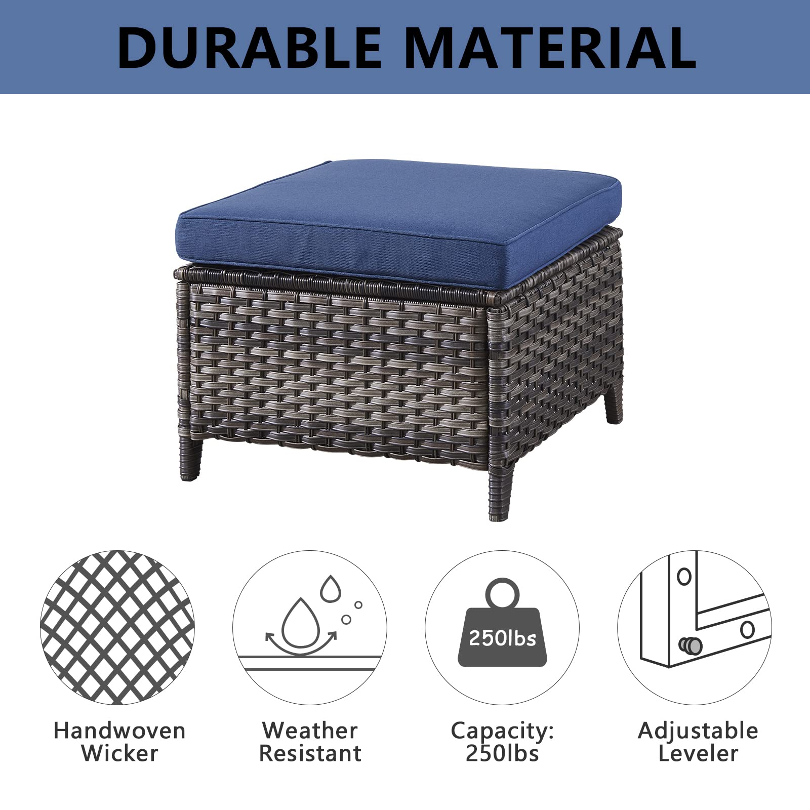All-Weather Outdoor Furniture Ottoman Set of 2 - Patio Seating Footstool with Soft Cushions, Rattan Wicker Design - Perfect for Garden, Deck, Poolside & Backyard Relaxation