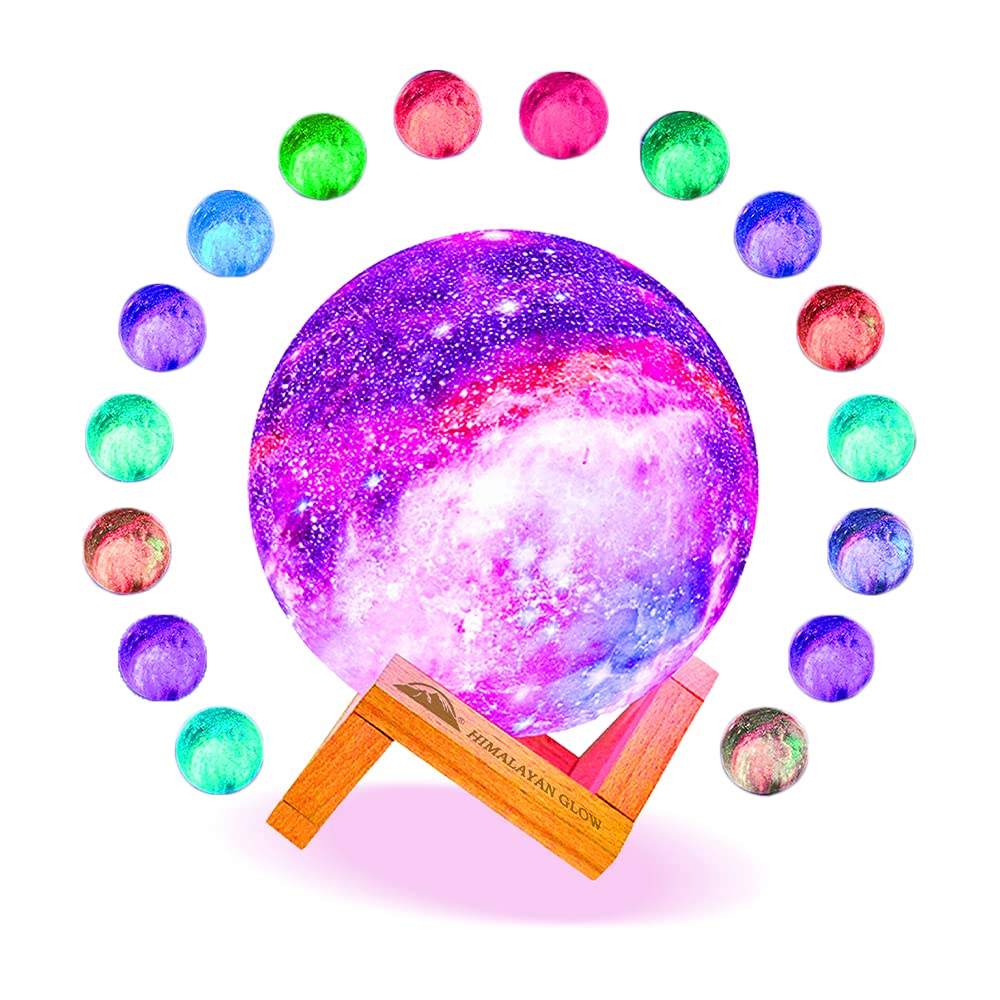 Himalayan Glow Moon Lamp - 5.9 Inch Galaxy Night Light for Kids with 16 Color LED, Touch & Remote Control, Wooden Stand - Perfect Gift for Boys & Girls - Bedroom Decor, Nursery Lighting, Meditation Atmosphere
