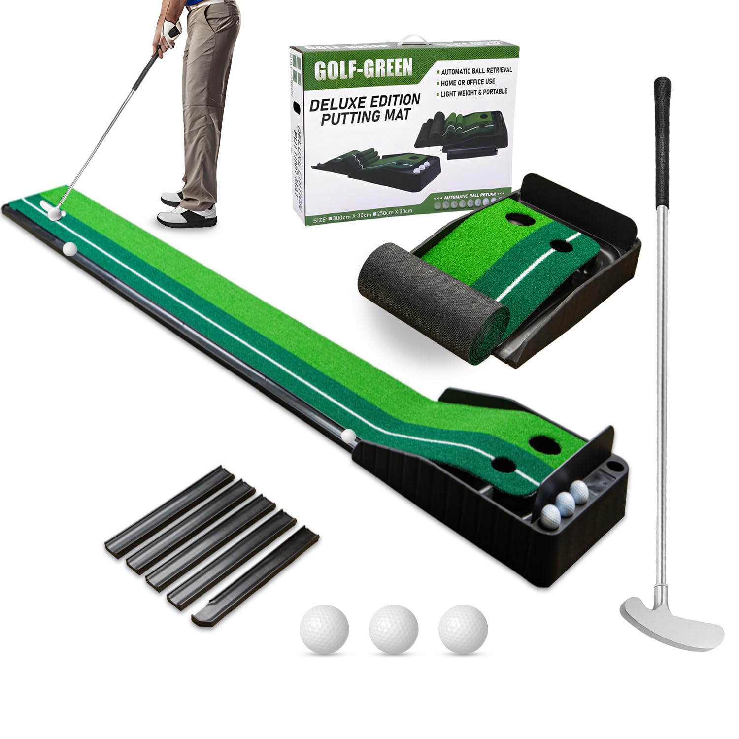 Premium Golf Putting Mat with Auto Ball Return - Indoor & Outdoor Practice Green for Home, Office, Backyard | Perfect Golf Training Aid & Gift for Golf Enthusiasts | Ideal for Game Practice, Leisure & Skill Improvement