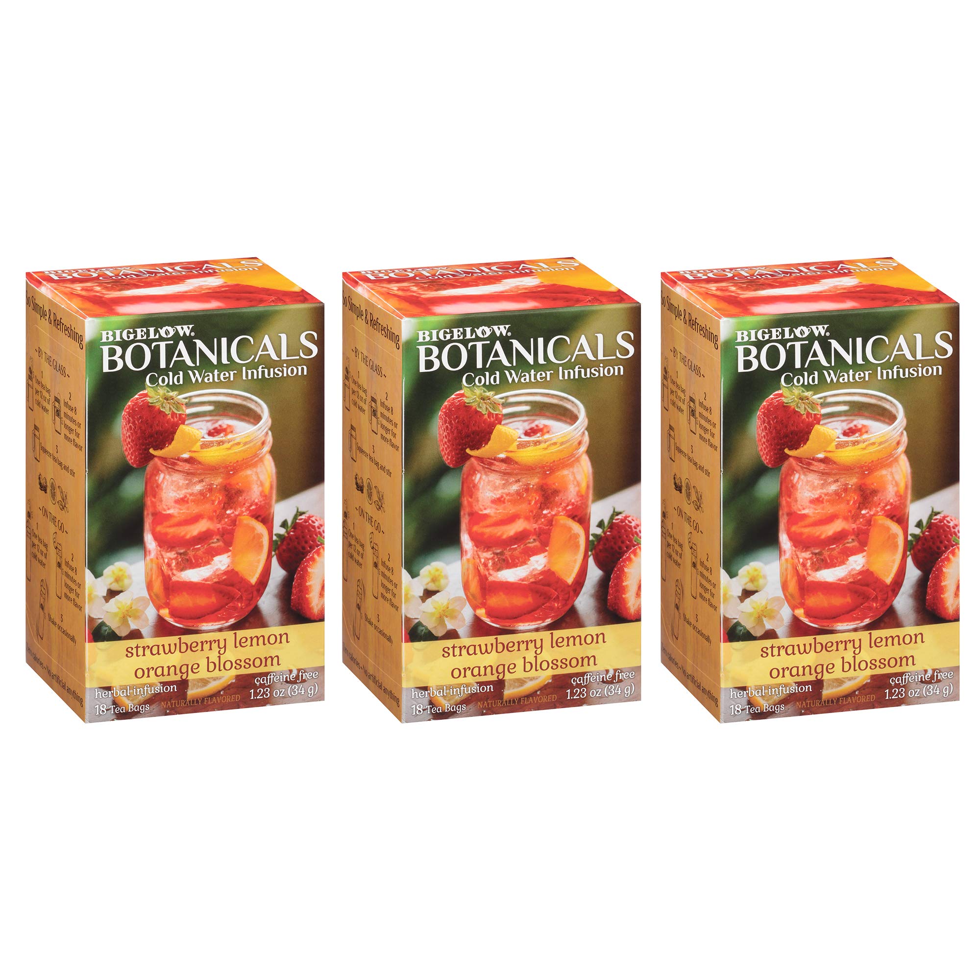 Bigelow Botanicals Cold Water Infusion Strawberry Lemon Orange Blossom Herbal Tea Bags - Caffeine Free, 54 Count (Pack of 3) - Refreshing Iced Tea for Summer, Picnics & Relaxation