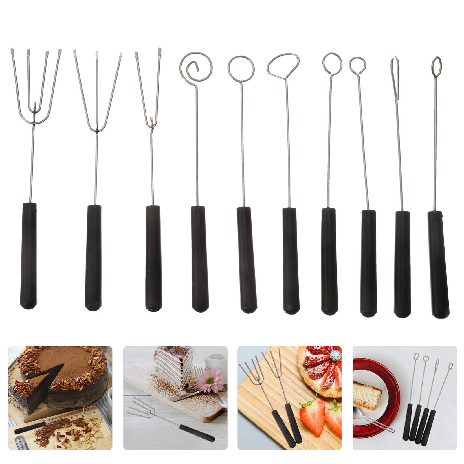 10-Piece Stainless Steel Chocolate Fondue Forks Set - Marshmallow Roasting, BBQ, Salad, Meat, Candy & Cake Dipping Tools for Baking, Parties & Outdoor Cooking