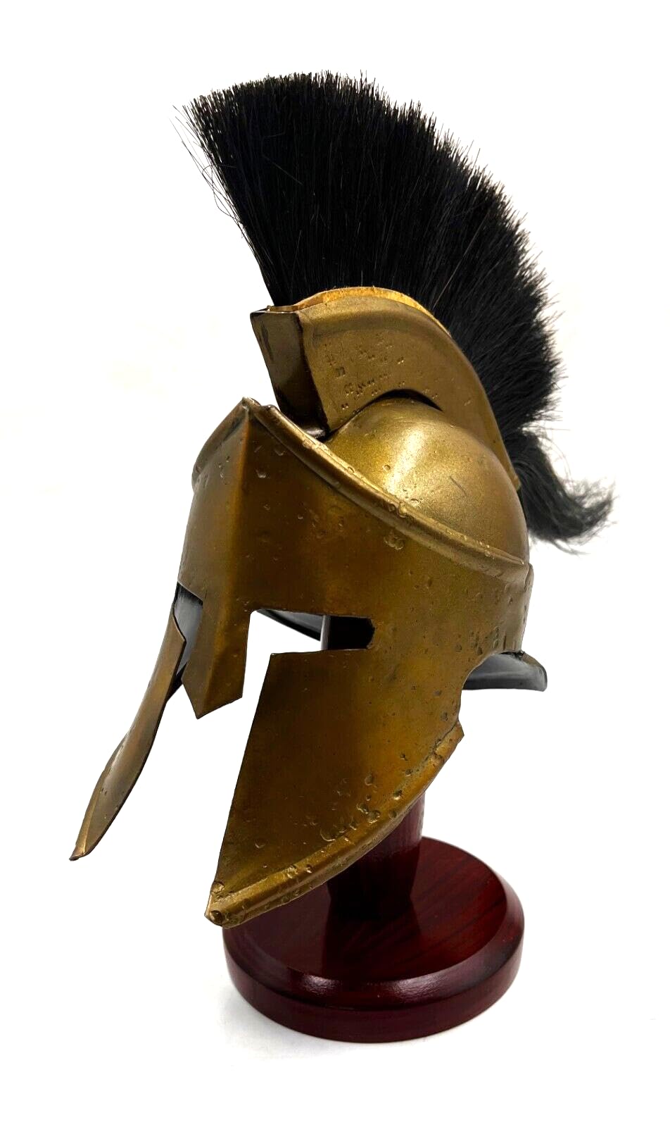 Metal Mini 300 Movie Spartan Helmet with Wood Stand - Collectible Spartan Warrior Decor for Office Desk, Gaming Room, and Man Cave Display