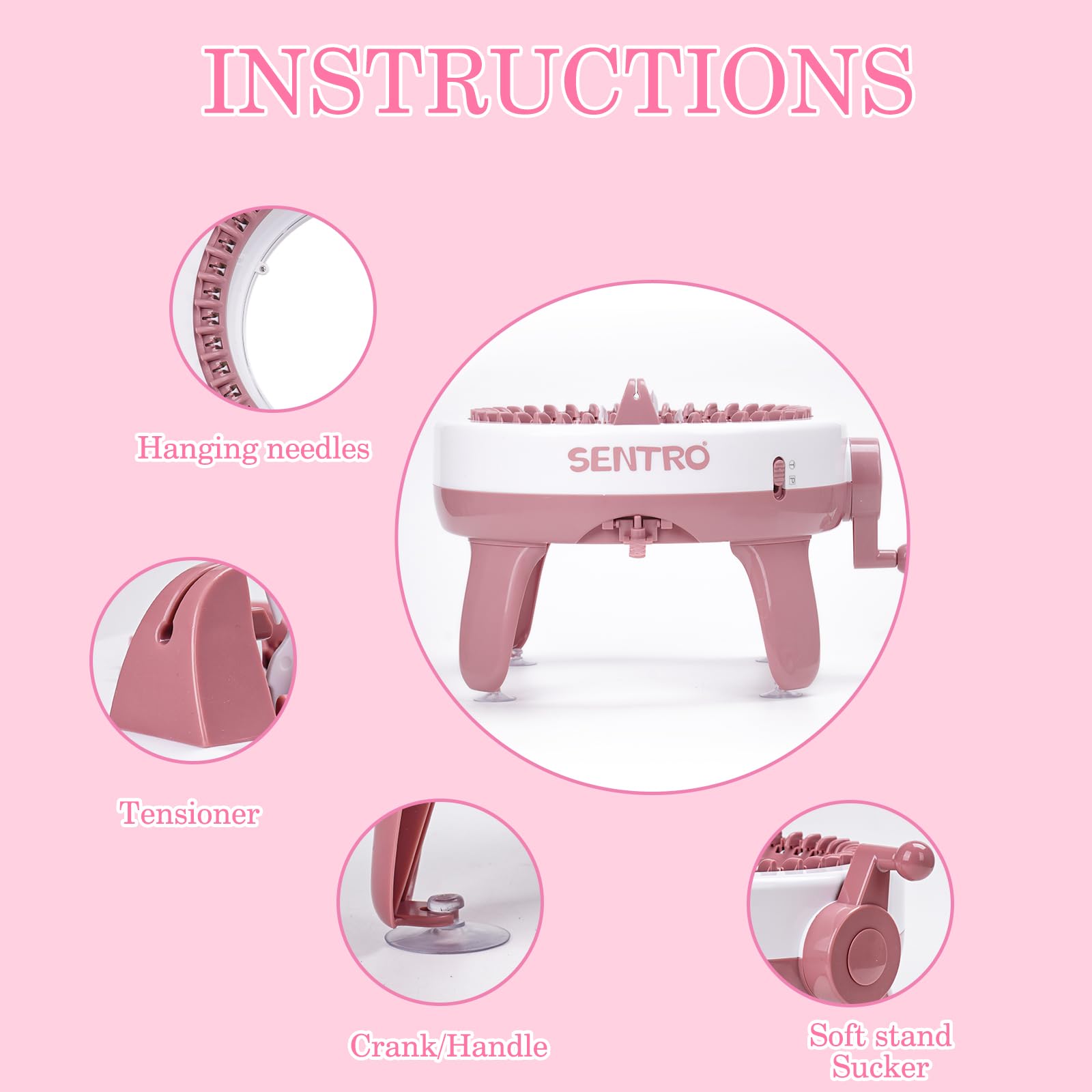 YIMORIA SENTRO 40 Needle Knitting Machine for Adults - Smart Rotary Knitter for Beginners, DIY Scarf Hat Socks Maker - Perfect Christmas & New Year Gift for Craft Lovers - Great for Home Crafting, Holiday Gifts & Handmade Projects