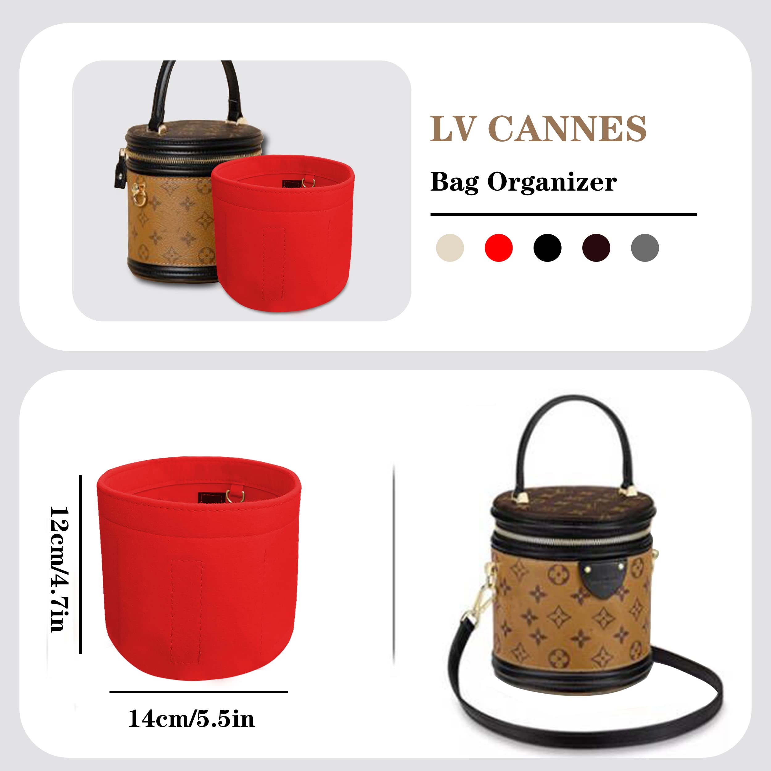 Soyizom Felt Cylinder Bucket Bag Organizer Insert with Detachable Pouch & Keychains - Perfect for Cannes Barrel Shape Handbags (Red) | Travel & Everyday Purse Organization Accessory