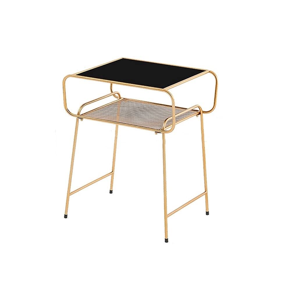 WENMENG2021 Modern Wrought Iron Side Table with Tempered Glass Top - Minimalist Coffee Table, Sofa End Table & Bedside Table for Living Room, Bedroom & Office (Color A)