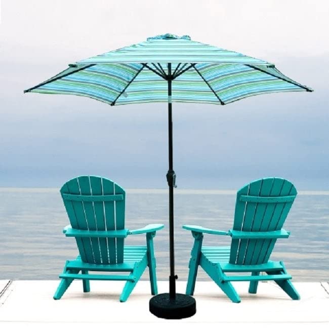 8.6-Foot Blue Stripes Hexagonal Patio Umbrella with Push Button Tilt & Crank Lift - Modern Outdoor Market Table Umbrella for Poolside, Backyard, Garden, and Restaurant Use