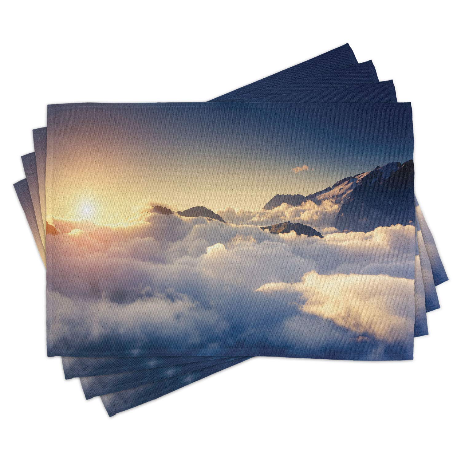 Ambesonne 4-Pack Scenic Mountain View Placemats - Washable Fabric Table Mats for Dining Room & Kitchen Decor (Beige/Navy) | Perfect for Outdoor-Themed Dinner Parties, Camping Enthusiasts & Nature-Inspired Home Decor