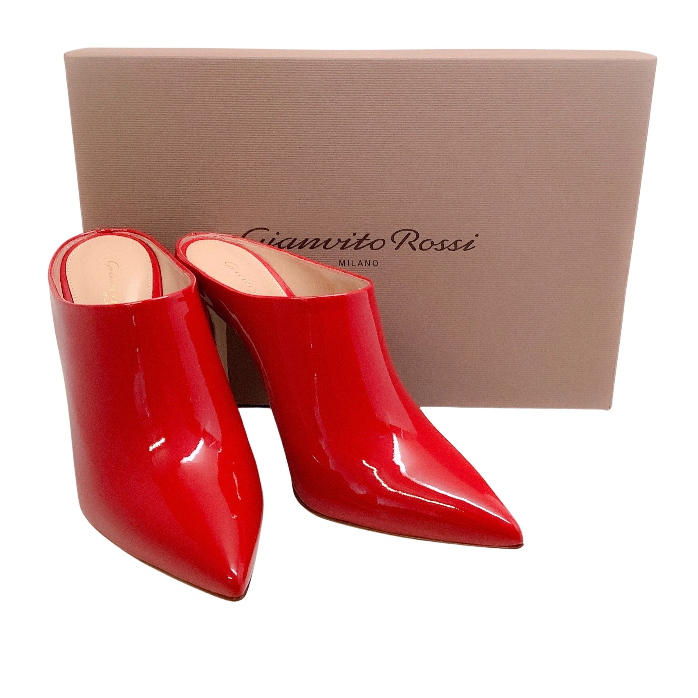 Gianvito Rossi Red Patent Leather Nova Mules - Women's Luxury Slip-On Heels for Parties, Weddings & Evening Events
