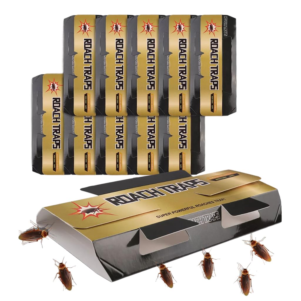 HASTHIP® 10 Pack Strong Adhesive Cockroach Traps - Non-Toxic, Pesticide-Free Roach Killer for Kitchen, Bedroom, Office - Safe & Effective Cockroach Control for Home, Restaurant, and Commercial Use