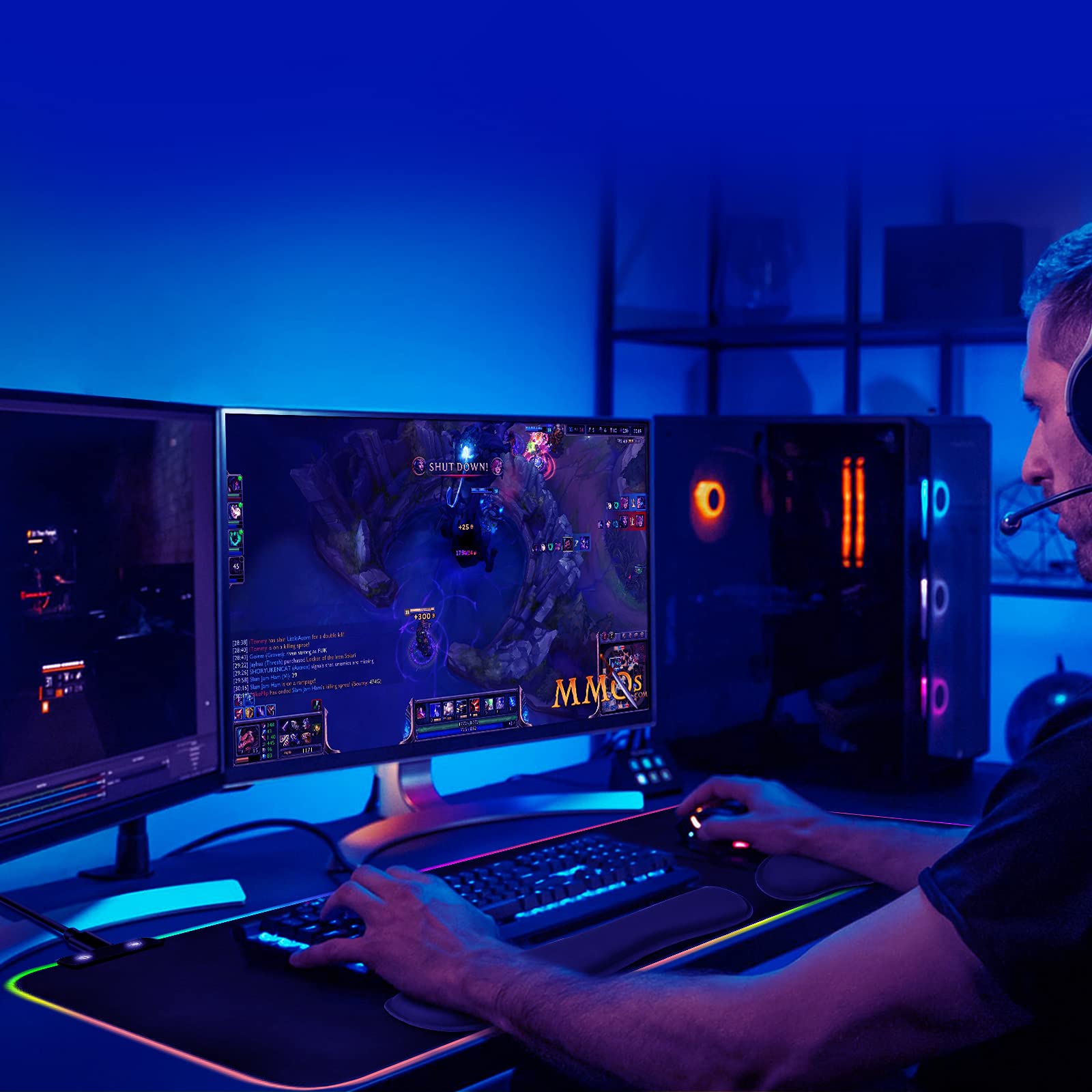 IVIENX 3-in-1 RGB LED Gaming Mouse Pad with Wrist Support - 31.5×11.8 Inch Large Gaming Keyboard Mat - 15 Light Modes & 2 Brightness Levels - Perfect for PC Gaming Setup, Office Work & Streaming Station