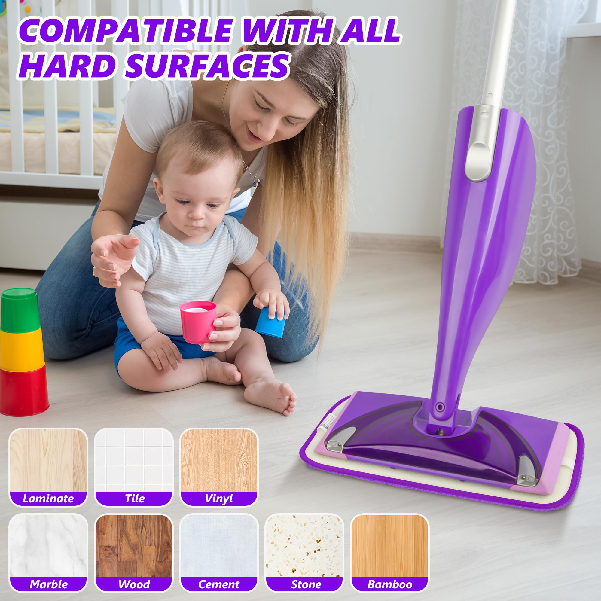 3-Pack Reusable Mop Pads for Swiffer WetJet - Washable Microfiber Replacement Pads for Wet/Dry Mopping, Compatible with Swiffer WetJet Mops, Perfect for Hardwood Floors & Tile Cleaning (Purple) - Ideal for Daily Kitchen & Bathroom Cleaning