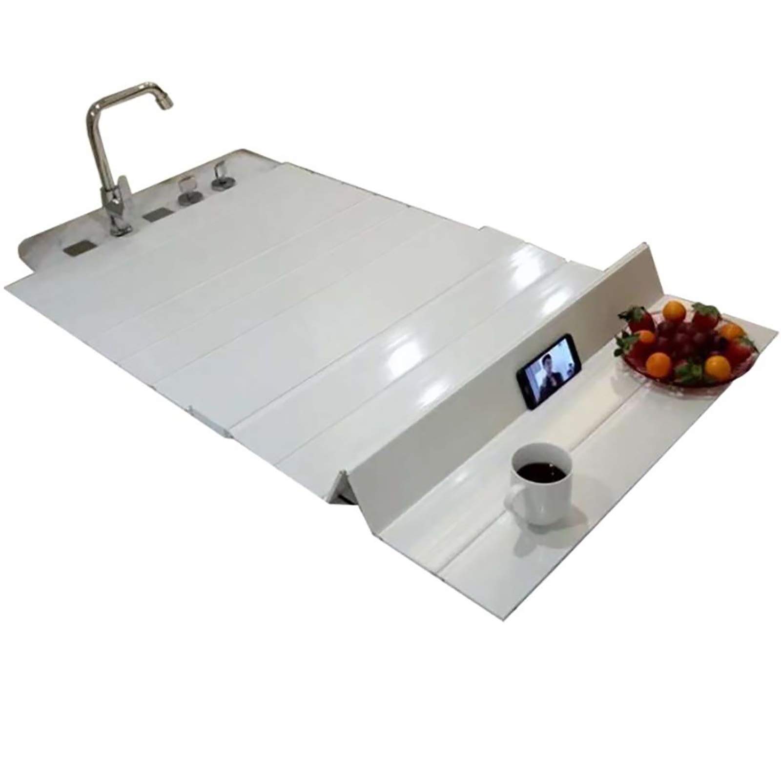 Premium White PVC Bathtub Tray & Cover - 142×75×0.6cm Folding Dust Board, Bath Lid & Insulation Panel | Perfect for Relaxing Baths, Spa Days & Bathroom Storage
