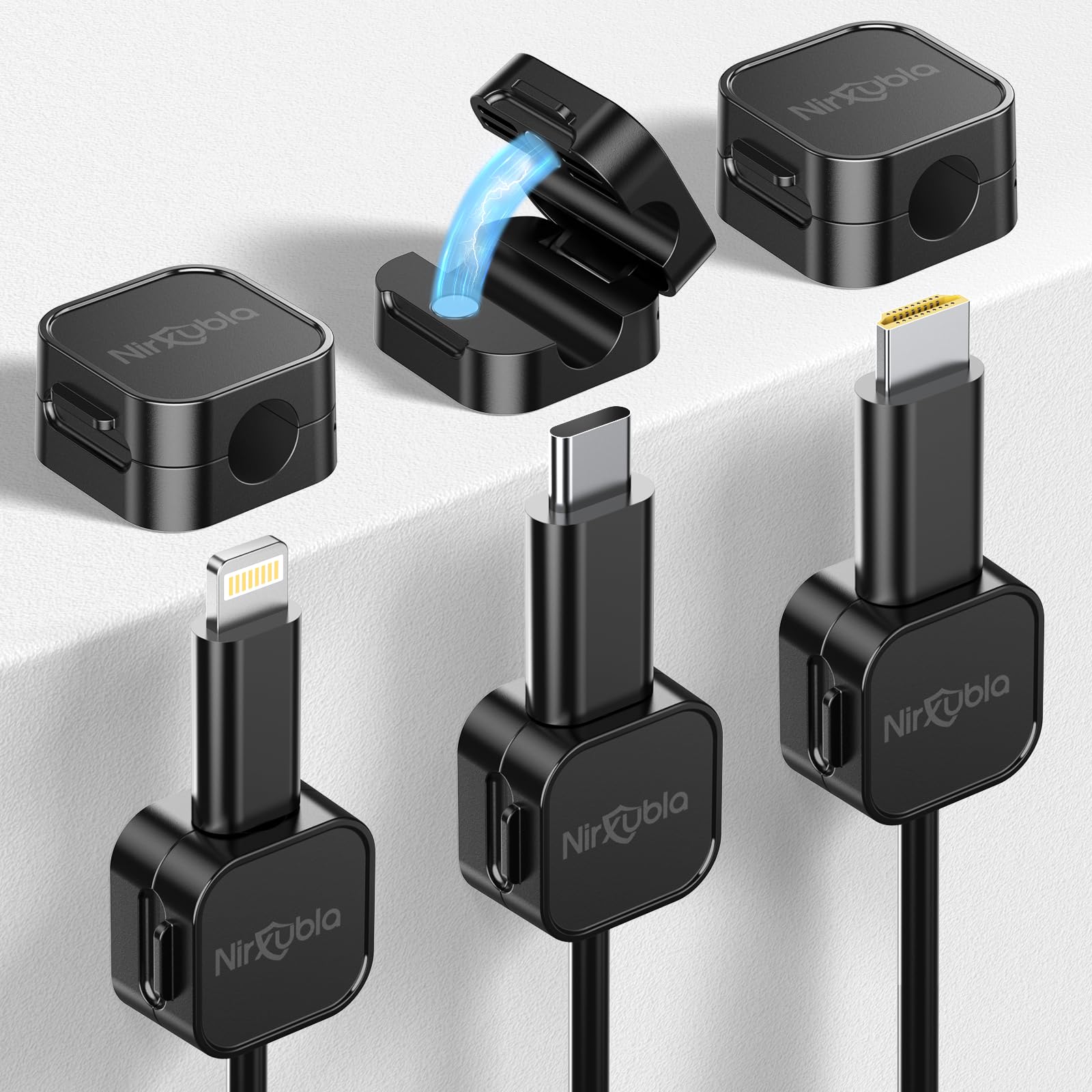 6 Pack Magnetic Cable Clips - Strong Adhesive Wire Organizers for Desk & Home Office Cable Management - Mini Cord Holders for Phone Charger, Headphones, USB Cables - Perfect for Car, Nightstand, Workstation (Black)