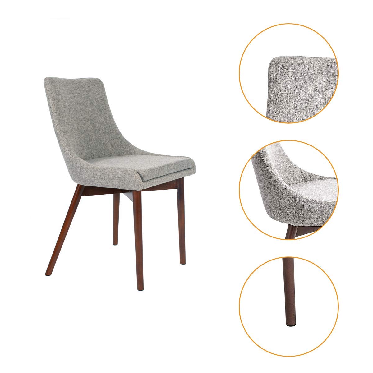 Premium Fabric Upholstered Dining Chairs with Solid Wood Legs - Set of 2, Grey - Perfect for Kitchen, Dining Room, Bedroom & Living Room - Comfortable Seating for Family Meals & Home Decor