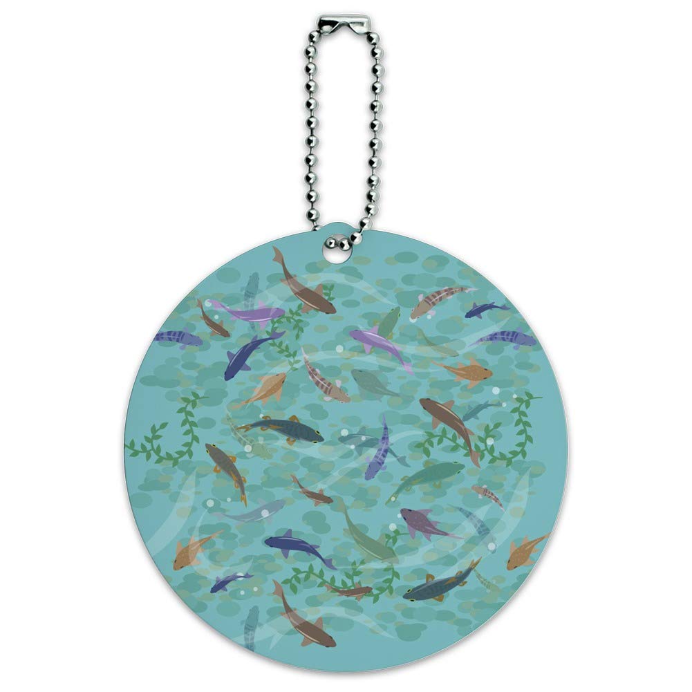 Fish Swimming in River Pattern Round Luggage ID Tag Card - Durable Suitcase & Carry-On Identification - Perfect for Travel, Business Trips, and Vacation
