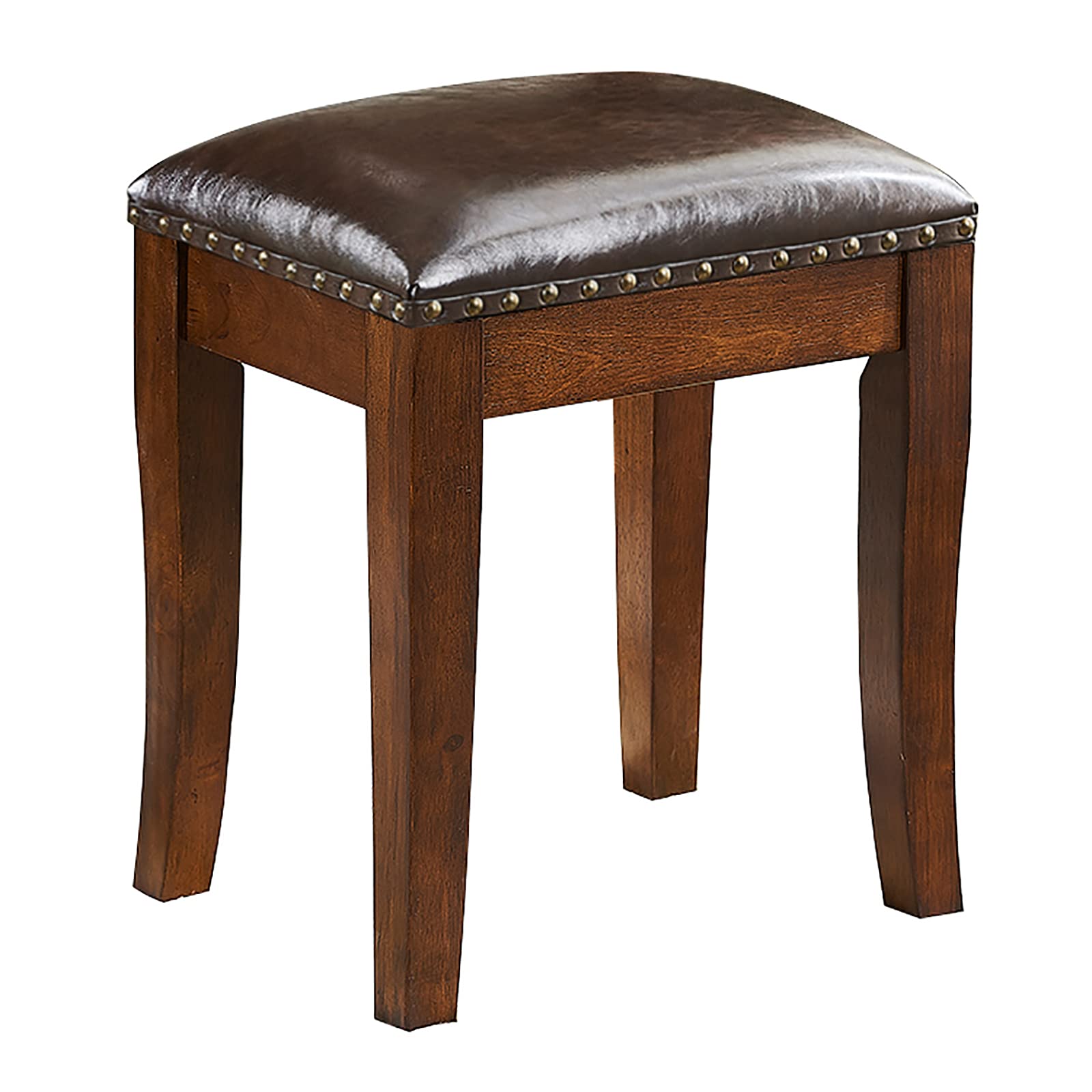 Solid Wood Vanity Stool with Padded Seat - Makeup Dressing & Piano Bench - Comfortable Stool for Bedroom, Bathroom & Dressing Room