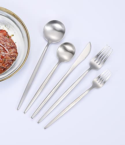 40-Piece Stainless Steel Silverware Set for 8 - Includes Steak Knives, Spoons & Forks - Elegant Polished Flatware Cutlery Set - Dishwasher Safe Kitchen & Dining Tableware - Perfect for Dinner Parties, Restaurants & Everyday Use