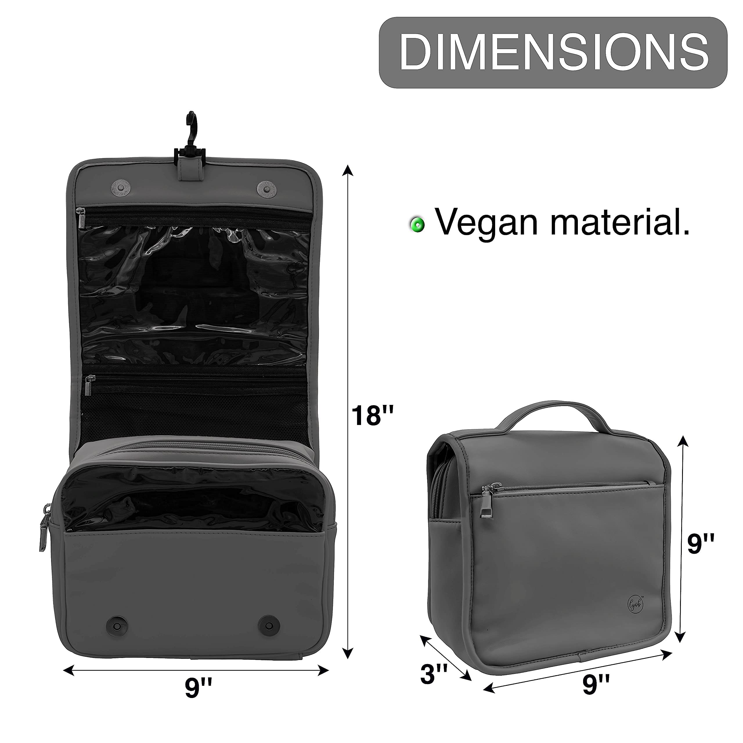 Vegan Leather Hanging Toiletry Bag with Magnetic & Zipper Closure - Compact Travel Organizer for Cosmetics, Makeup & Toiletries (Fits 8-inch Containers) - Ideal for Camping, Gym & Business Trips