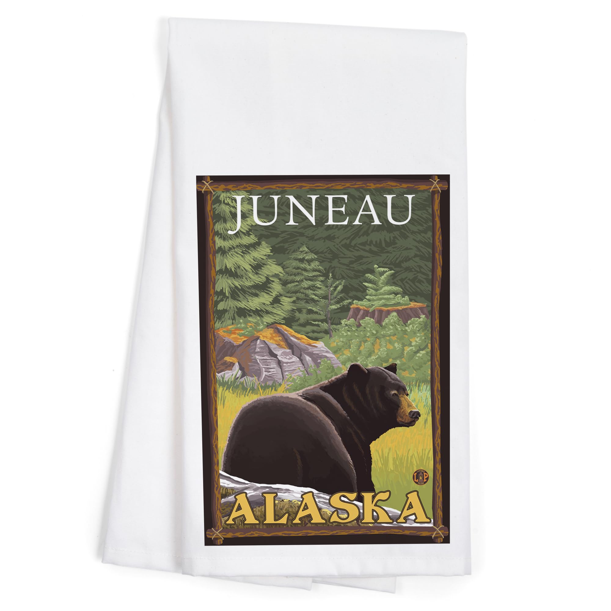 Lantern Press Black Bear in Forest Juneau Alaska - 100% Cotton Tea Towel & Decorative Hand Towel for Kitchen, Home Decor - Perfect for Dish Drying, Gift Giving & Cabin Decor