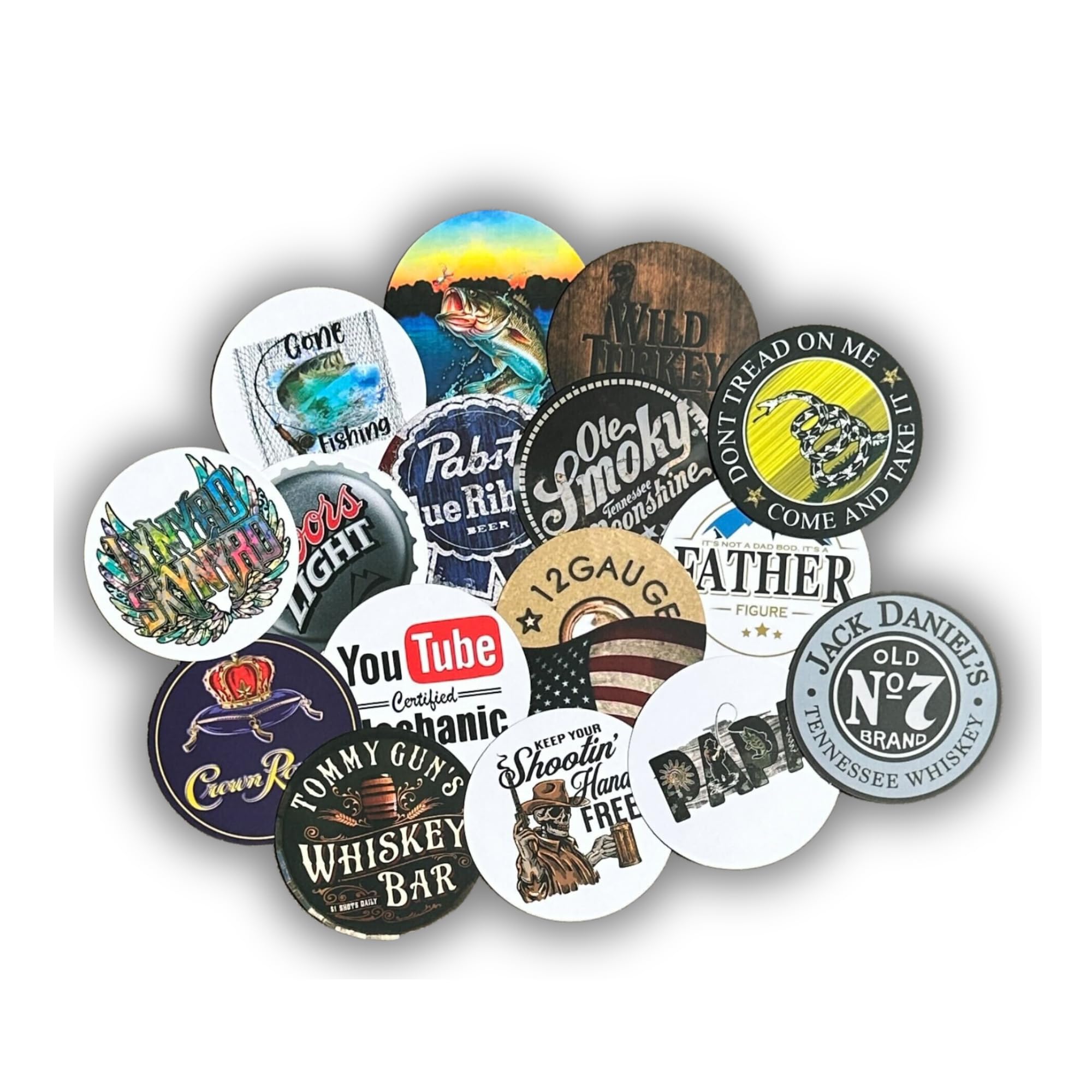 Lashicorn Manly Freshie Cardstock Cutout Rounds 3 Inch - 12 Pack Mixed Scented Aroma Beads for Car Air Fresheners | Perfect for Hunting, Fishing, Beer & Whiskey Lovers, Dad Gifts & Vehicle Decor