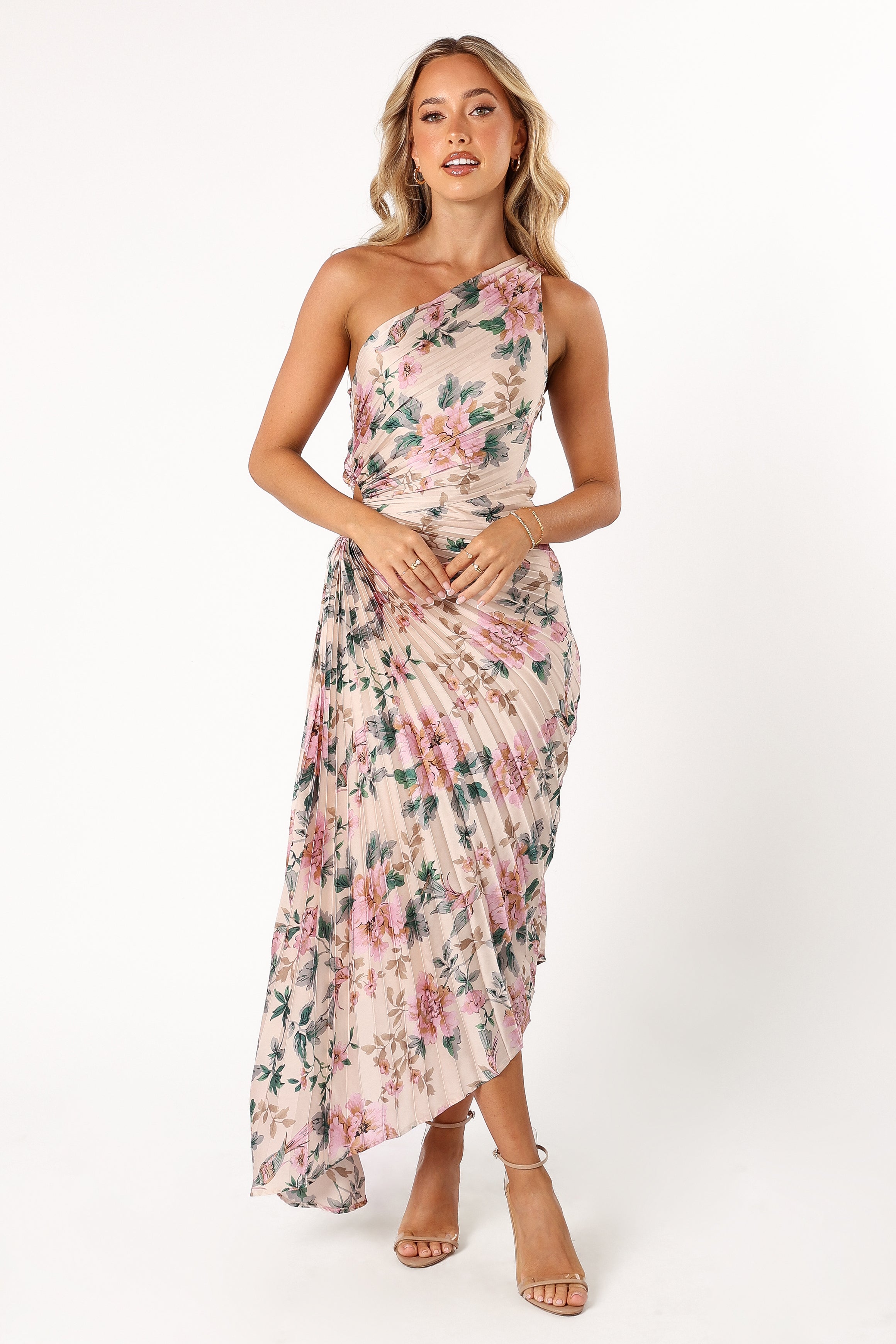 Kleo One Shoulder Maxi Dress - Pink Floral Print Long Summer Dress for Women, Beach Wedding & Vacation Outfit