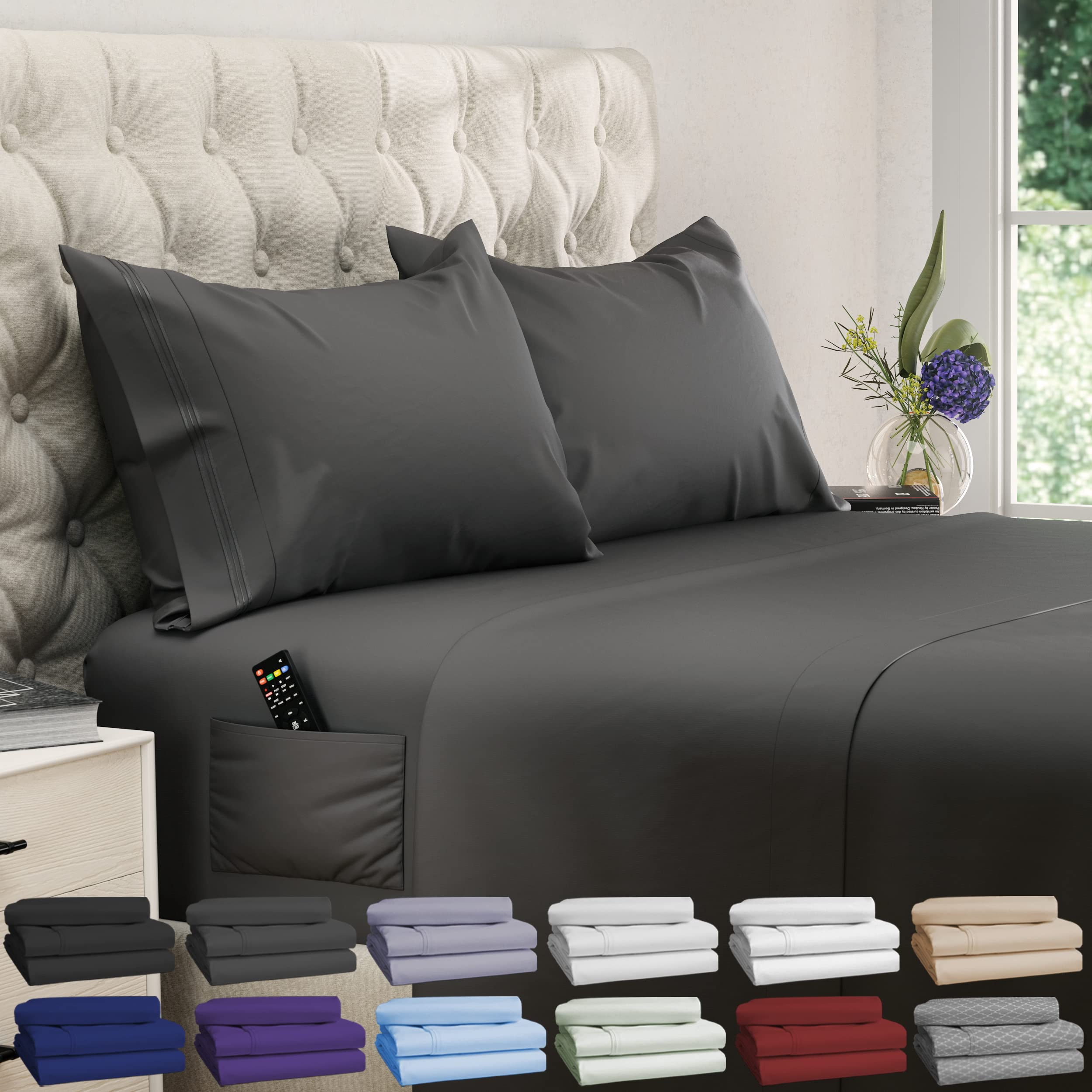 Cooling Full Size Sheet Set - 4pc Soft 100% Brushed Polyester Bed Sheets with Deep Pocket (Fits up to 15