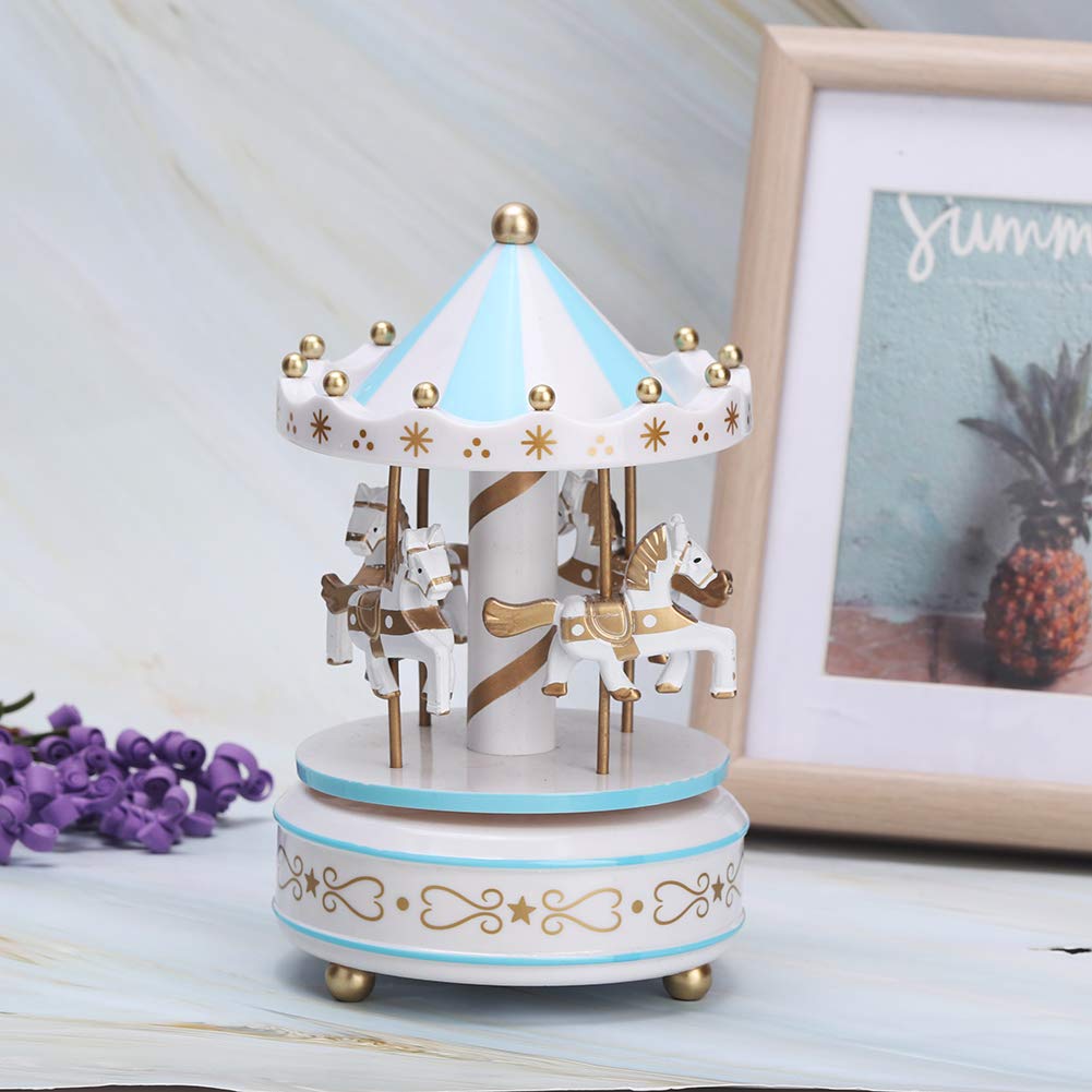Uxsiya Merry-Go-Round Musical Jewelry Box - Blue Handcrafted Music Box for Christmas, Weddings & Birthdays | Perfect Gift for Collectors, Home Decor & Special Occasions