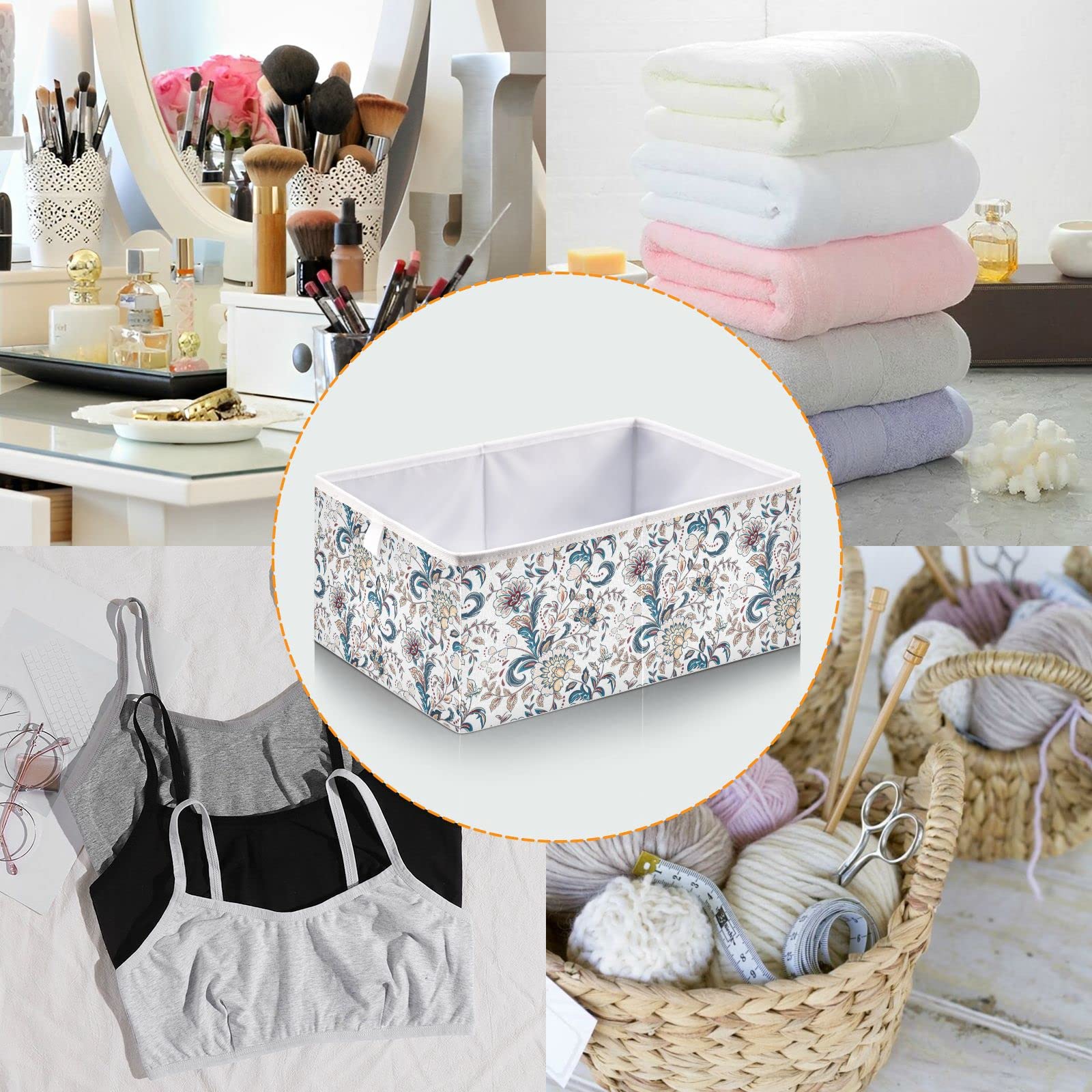 DOMIKING Provence Style Fabric Storage Bins - Foldable Closet Organizers with Sturdy Handles, 11 Inch Storage Boxes for Bedroom, Shelves & Home Decor | Perfect for Clothes, Toys & Seasonal Items Storage