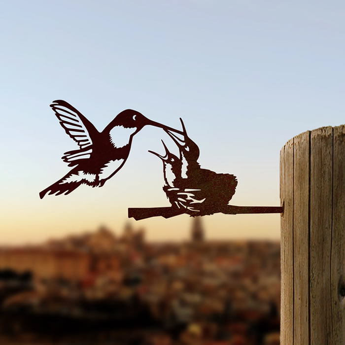Stunning Metal Hummingbird & Chicks Wall Art - Handcrafted Garden Decor for Outdoor & Indoor Use - Perfect for Patio, Yard, Living Room, and Office Decoration