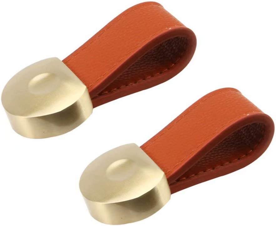FBSHOP(TM) 2 Pack Handmade PU Leather Cabinet Door Handles - Vintage Drawer Pulls & Cupboard Knobs for Kitchen, Dresser, Wardrobe (Orange Red B) - Perfect for Home Renovation & Furniture Upgrade