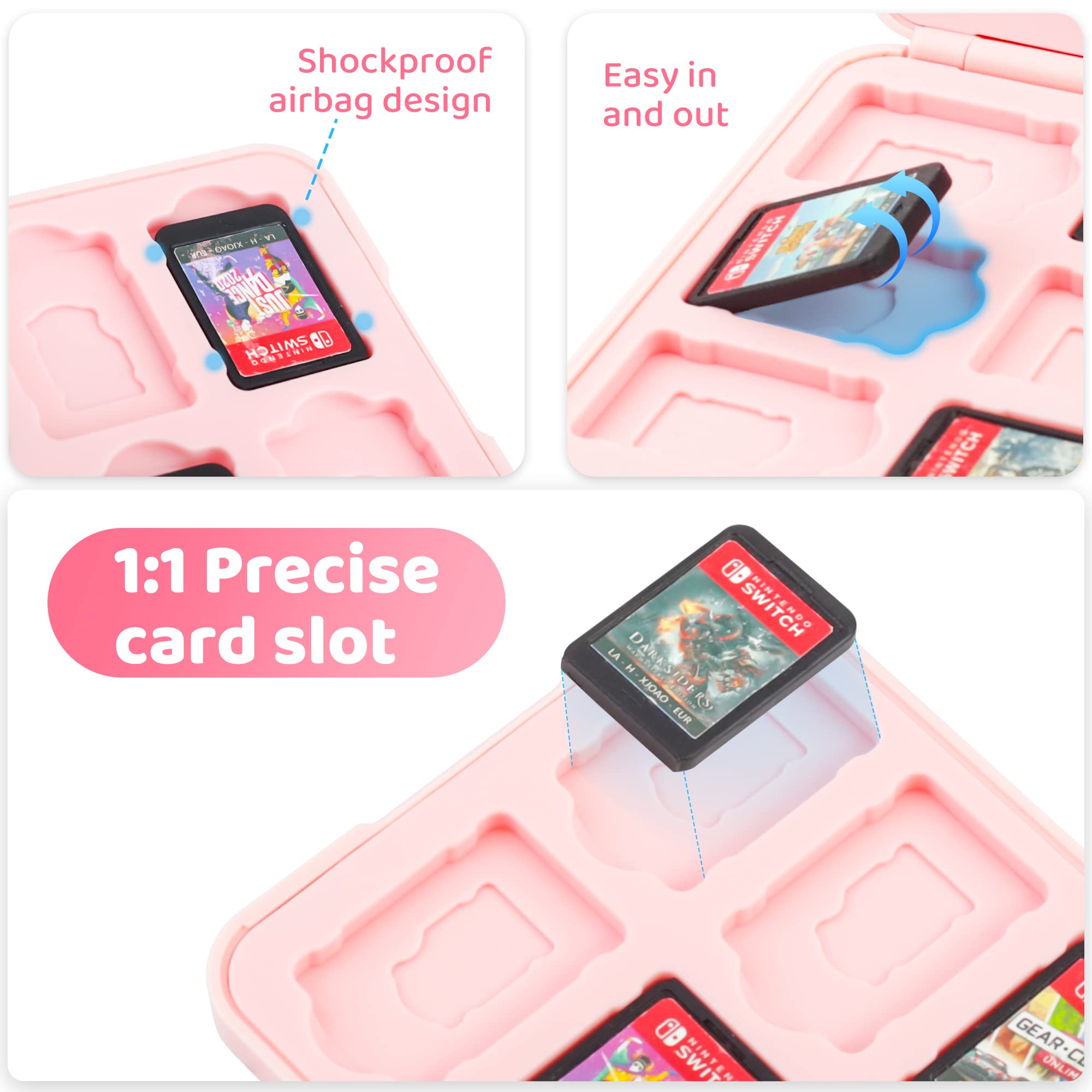 Pink Anime Nintendo Switch Case for Switch/OLED/Lite - Slim Game Holder with 12 Game Card & 12 Micro SD Card Slots - Cute Portable Storage Case for Girls - Perfect for Travel, Gaming Parties & On-the-Go Protection