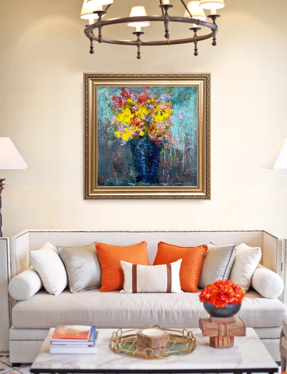 DECORARTS - After The Rain by David Ma - Floral Abstract Wall Art Print - Giclee Canvas in Classic Gold Frame (30x30 Inches) - Ready to Hang - Perfect for Living Room, Bedroom & Office Decor