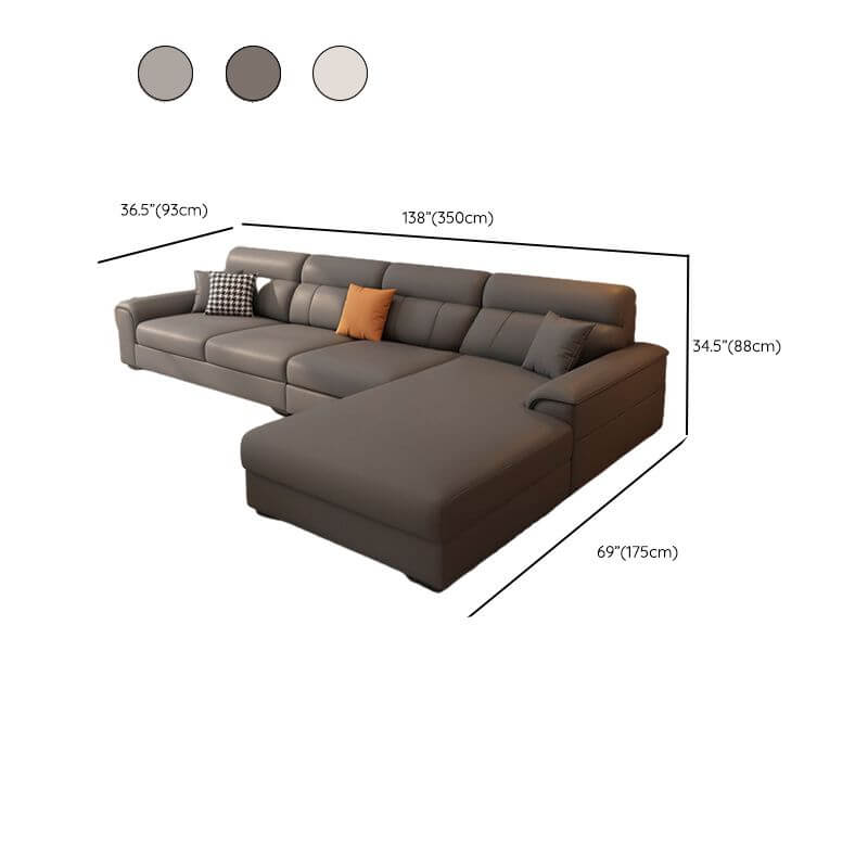 Modern L-Shaped Leather Upholstered Sectional Sofa with Chaise Lounge and Concealed Support - Perfect for Living Room, Home Theater, and Office Lounge Spaces