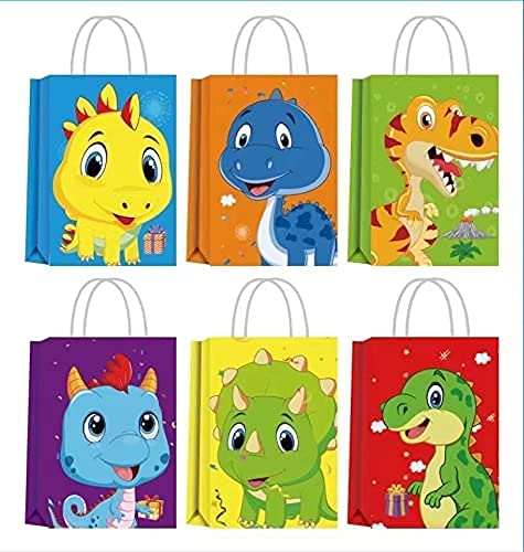 12 PCS DIY Dinosaur Party Favor Gift Bags with Handles - Dinosaur Themed Goodie Bags for Kids Birthday Party, Baby Shower & Candy Treats - Perfect for Boys & Girls Birthday Celebrations, School Events & Themed Parties