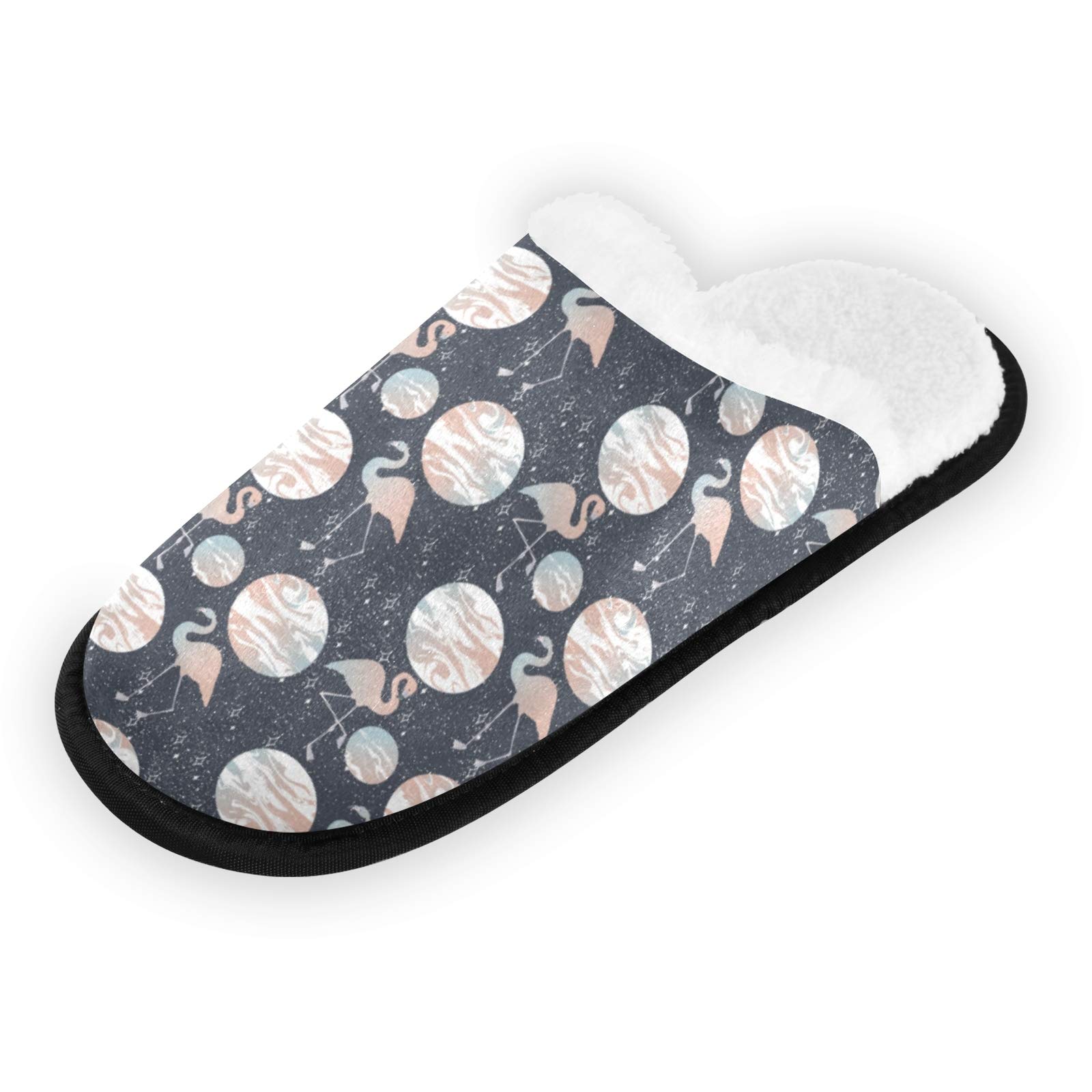 Women's Flamingo Planet Star Plush Cotton Slippers - Anti-Slip Indoor Warm House Shoes for Women & Men - Cozy Bedroom Lounge Slippers for Relaxing at Home