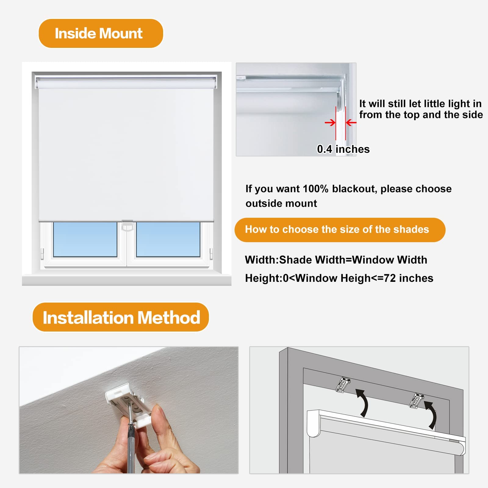 **Persilux 100% Blackout Roller Shades - Cordless Window Blinds for Thermal Insulation - Inside/Outside Mount - Perfect for Living Room, Bedroom & Home Office (24