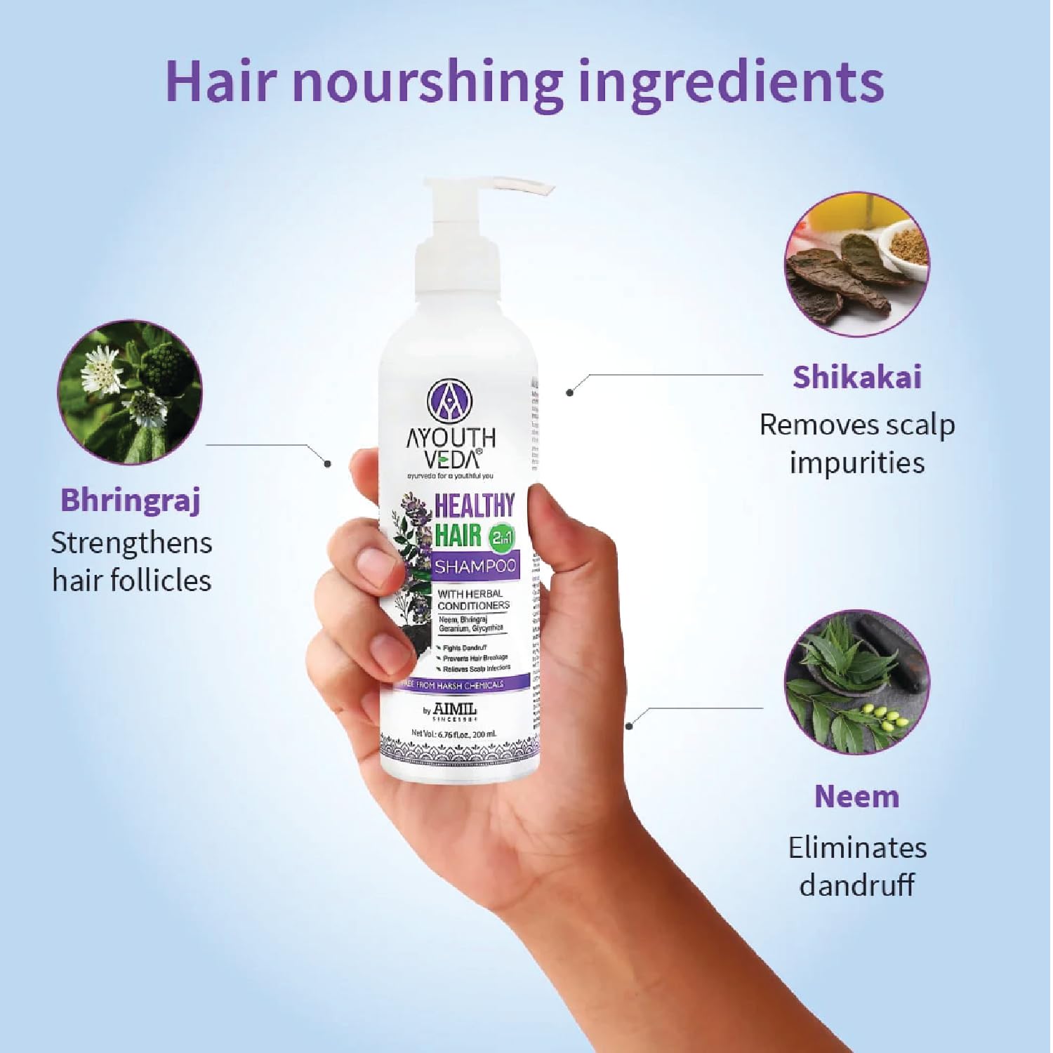 Ayurvedic Bhringraj & Shikakai Hair Growth Shampoo 200ml - Natural Herbal Shampoo for Women to Prevent Hair Breakage & Dandruff | Sulfate-Free Hair Cleanser with Conditioner | Perfect for Daily Hair Care & Scalp Nourishment (Pack of 1)