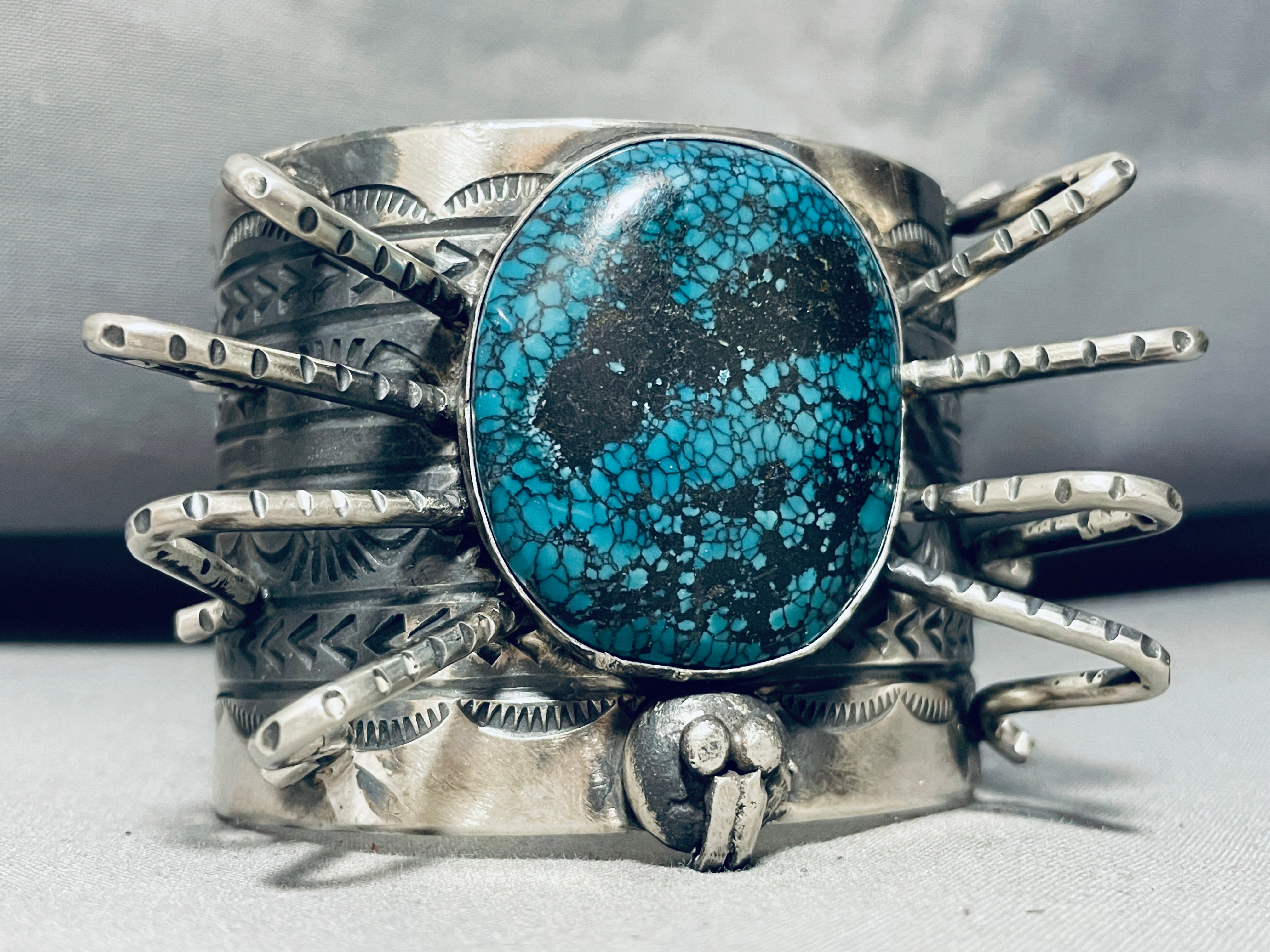 200 Gram Spider Native American Navajo Turquoise Sterling Silver Bracelet